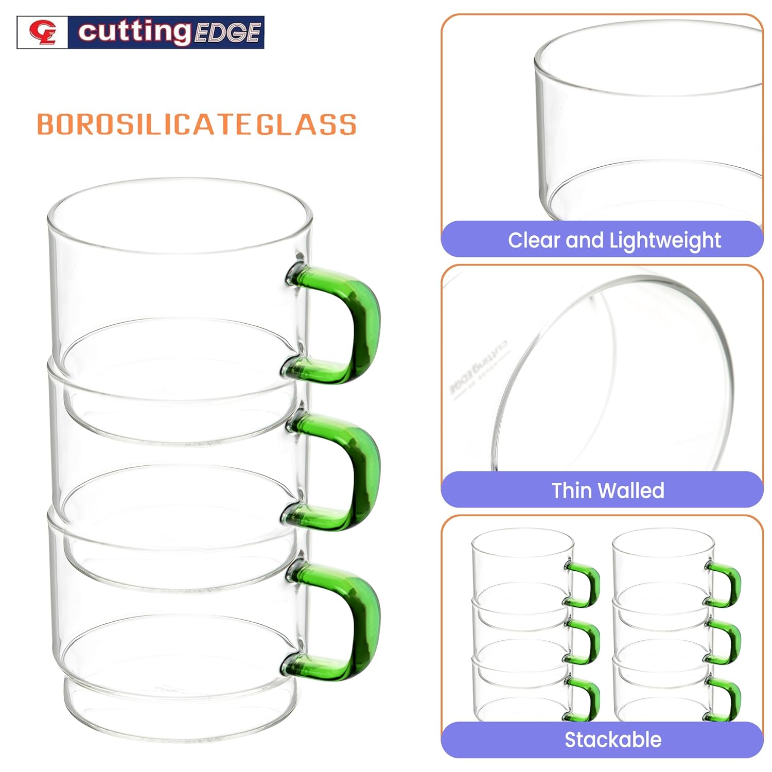 Crystal Clear, Microwave Safe for Regular Use, Serving Hot Latte Coffee, Cappuccino, Milk, Green & Black Tea