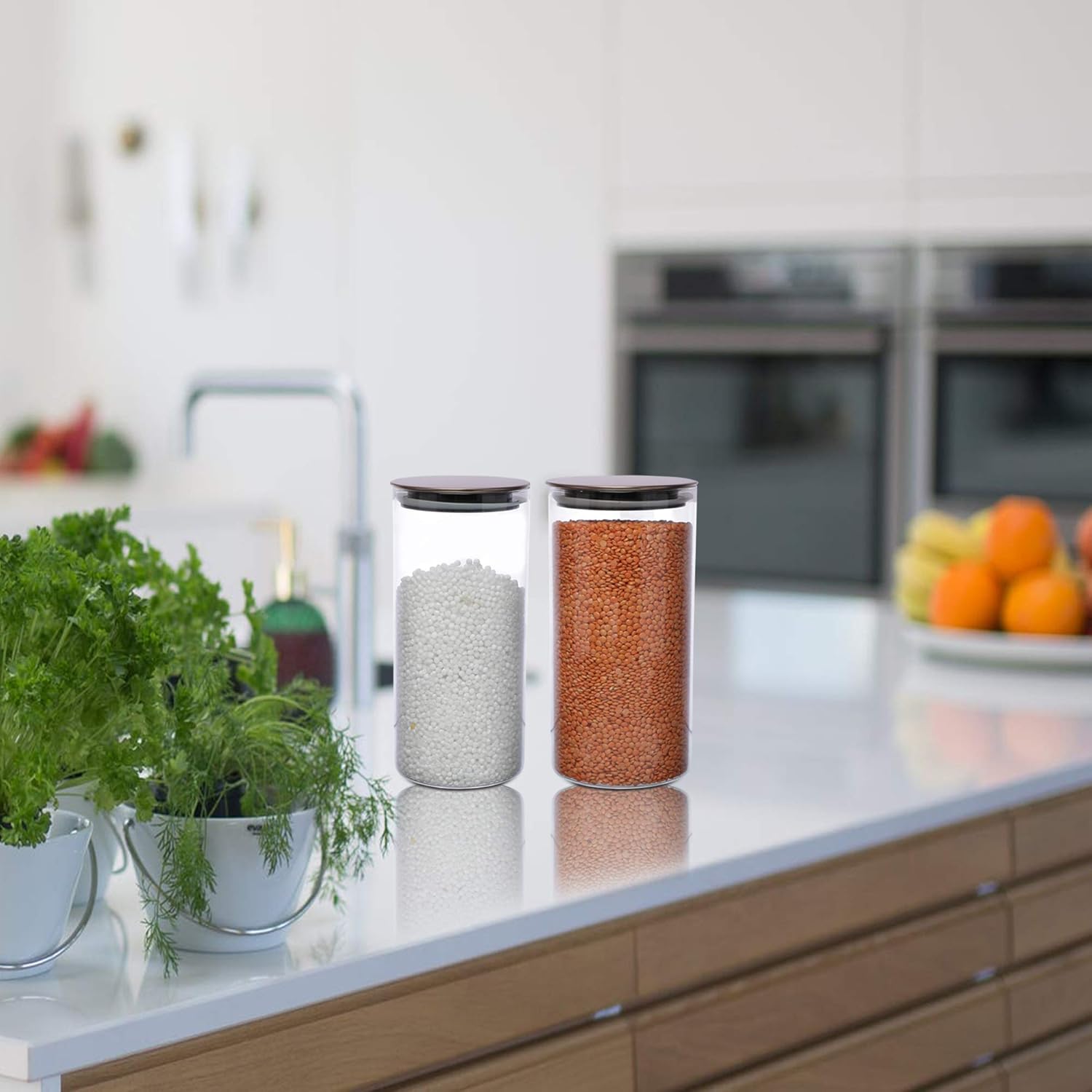 Cutting EDGE Borosilicate Round Glass Jar for Kitchen, Dry Fruits, Snacks, Storage with Metallic Lid with Silicone Sealant Ring Inside