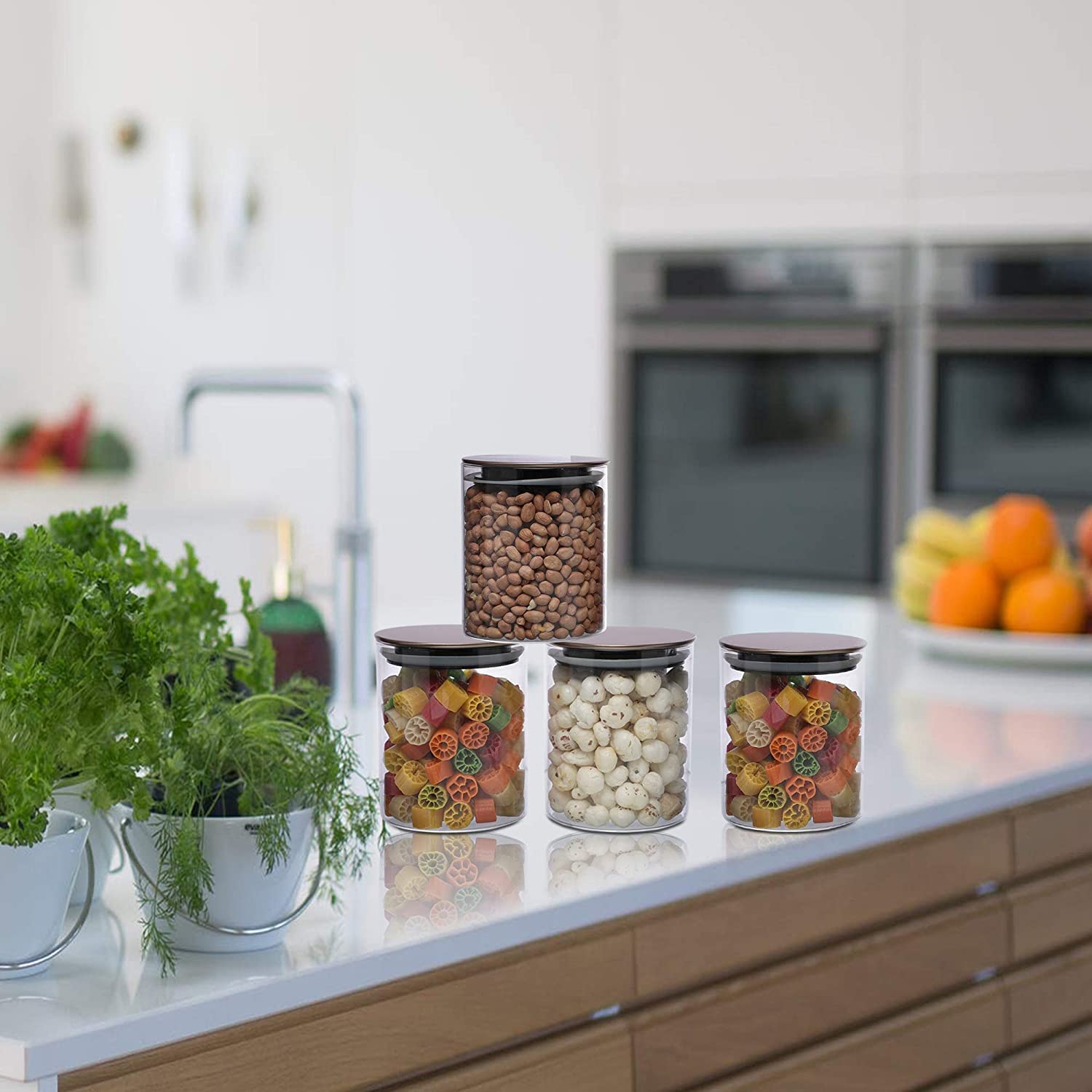 Cutting EDGE Borosilicate Round Glass Jar for Kitchen, Dry Fruits, Snacks, Storage with Metallic Lid with Silicone Sealant Ring Inside