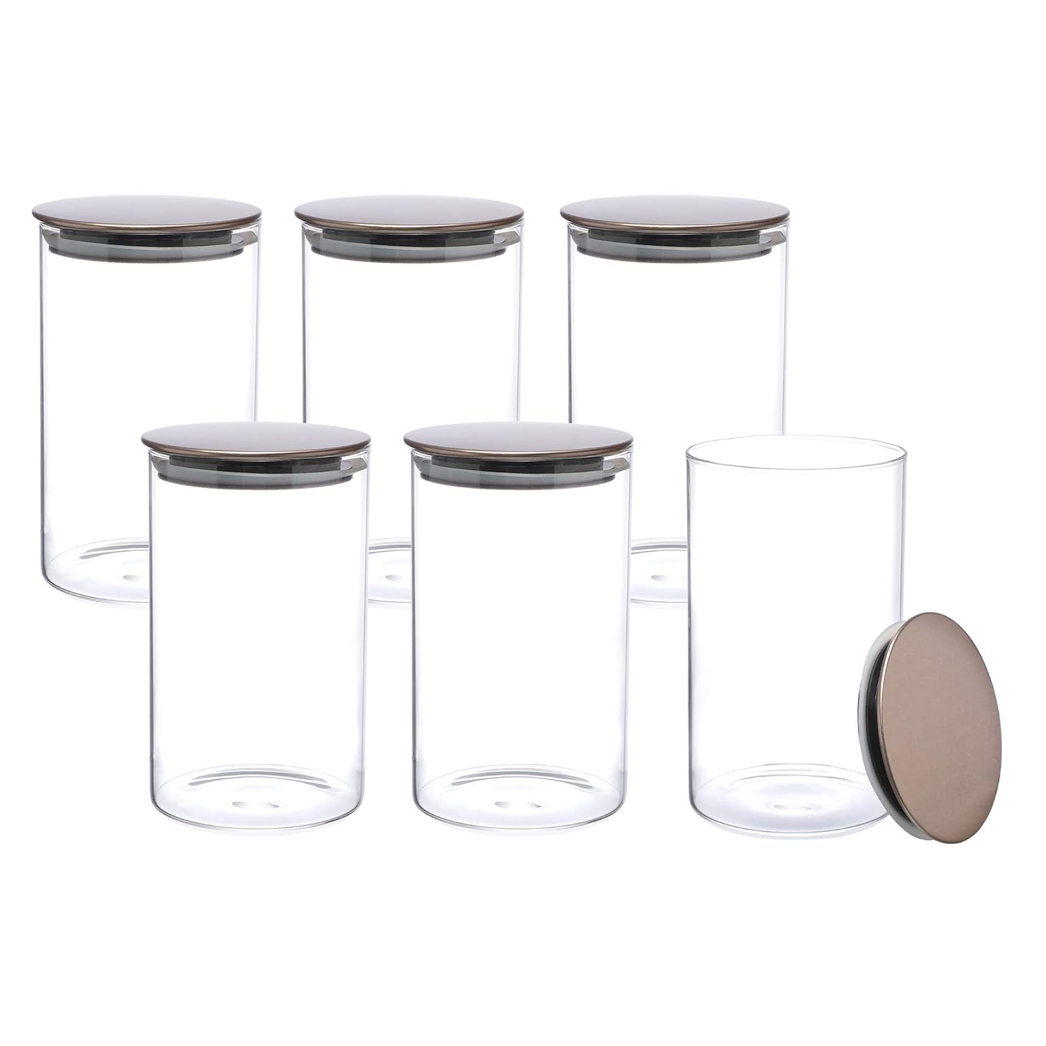 Cutting EDGE Borosilicate Round Glass Jar for Kitchen, Dry Fruits, Snacks, Storage with Metallic Lid with Silicone Sealant Ring Inside