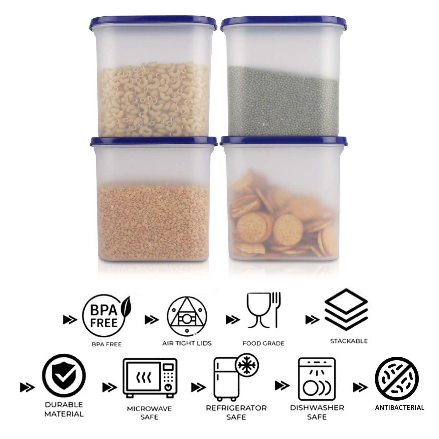 Cutting EDGE Anti Microbial Seal, Anti Bacterial Protection Storage Containers Set Oval, Modular Kitchen, for Flour, Cereals, Snacks, Stackable, BPA Free, Modular