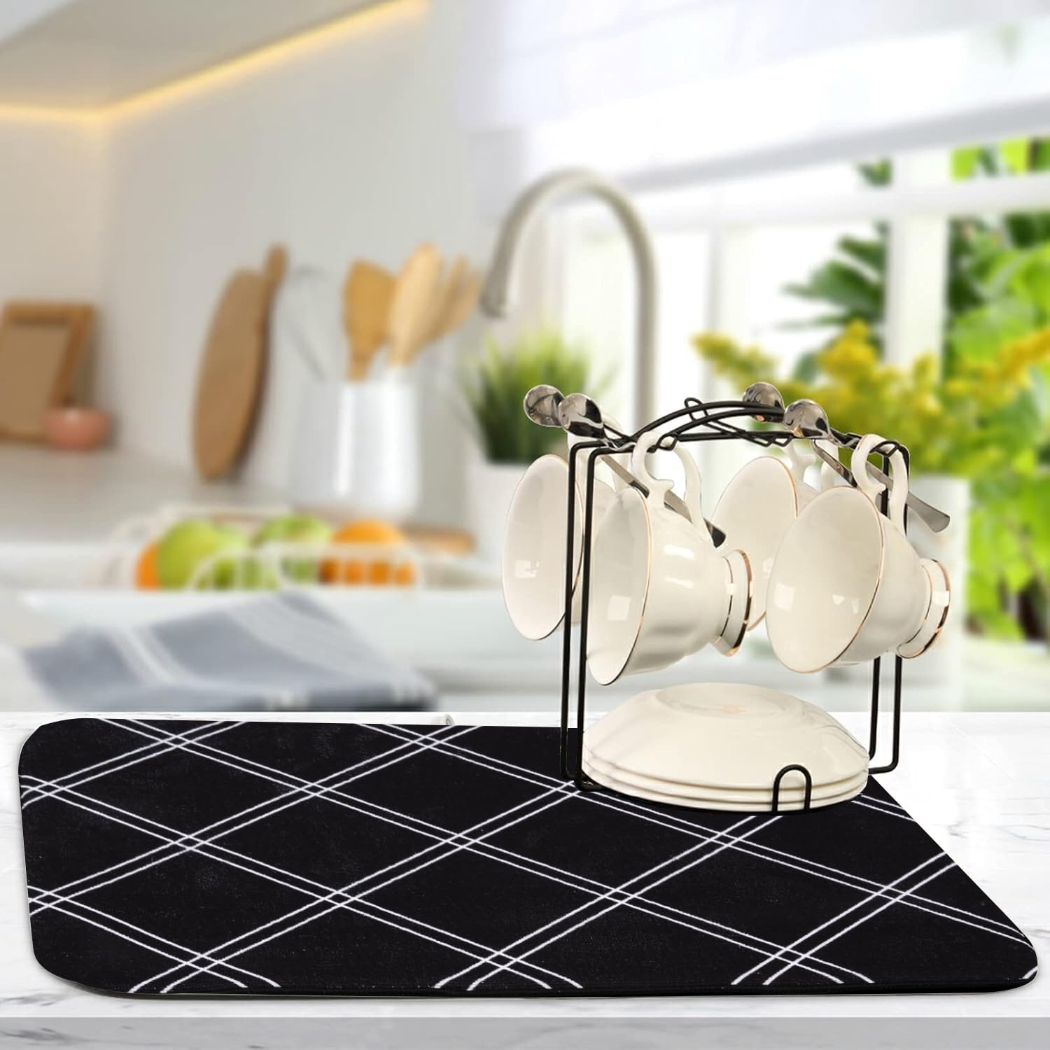 Cutting EDGE Microfiber Dish Drying Mat – Water Absorbent & Reversible for Kitchen Utensils, Counter Top, Sink (Pack of 2, 50CM X 38CM, White & Black Combo)