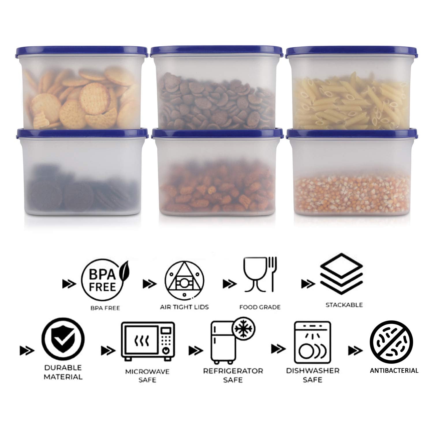 Cutting EDGE Anti Microbial Seal, Anti Bacterial Protection Storage Containers Set Oval, Modular Kitchen, for Flour, Cereals, Snacks, Stackable, BPA Free, Modular