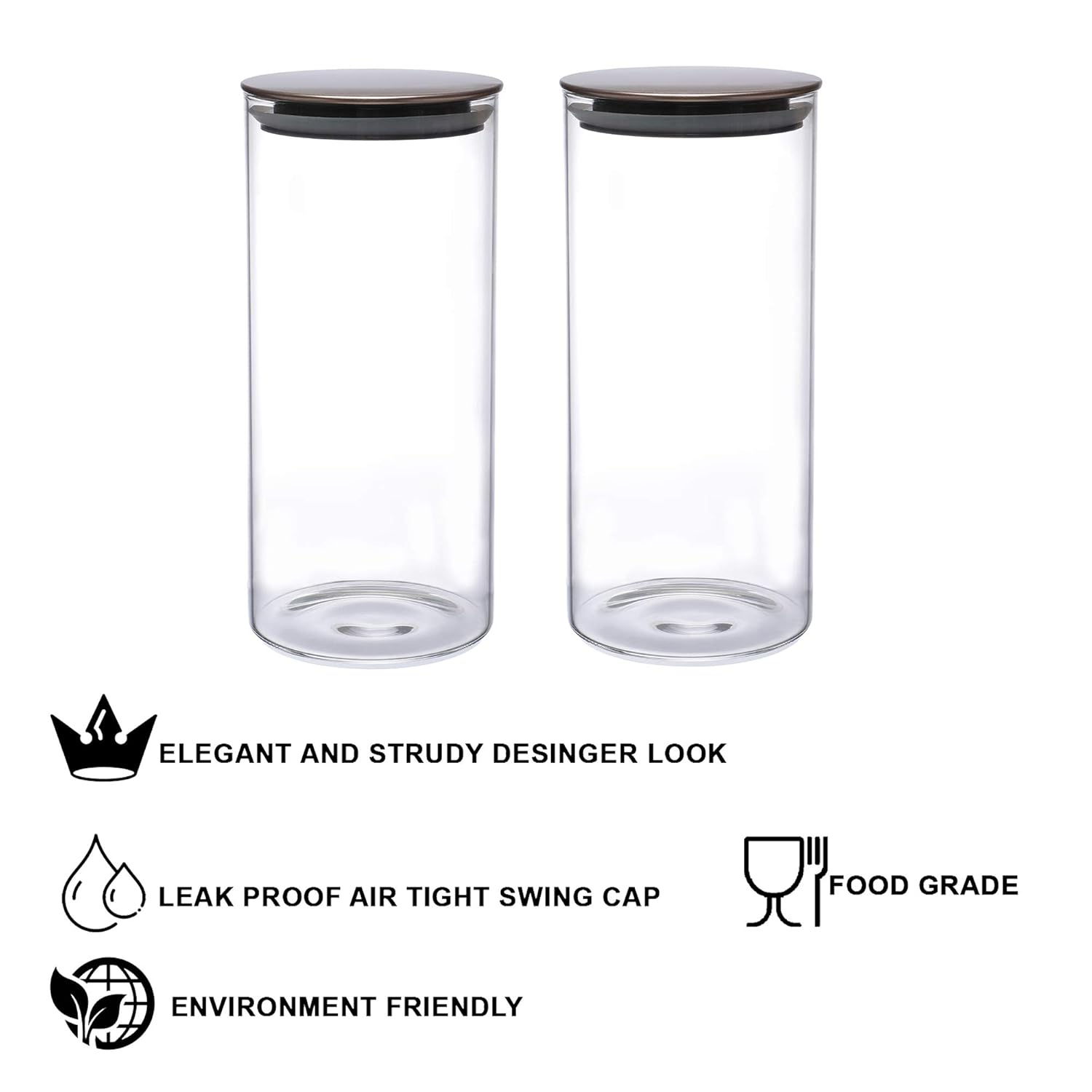Cutting EDGE Borosilicate Round Glass Jar for Kitchen, Dry Fruits, Snacks, Storage with Metallic Lid with Silicone Sealant Ring Inside