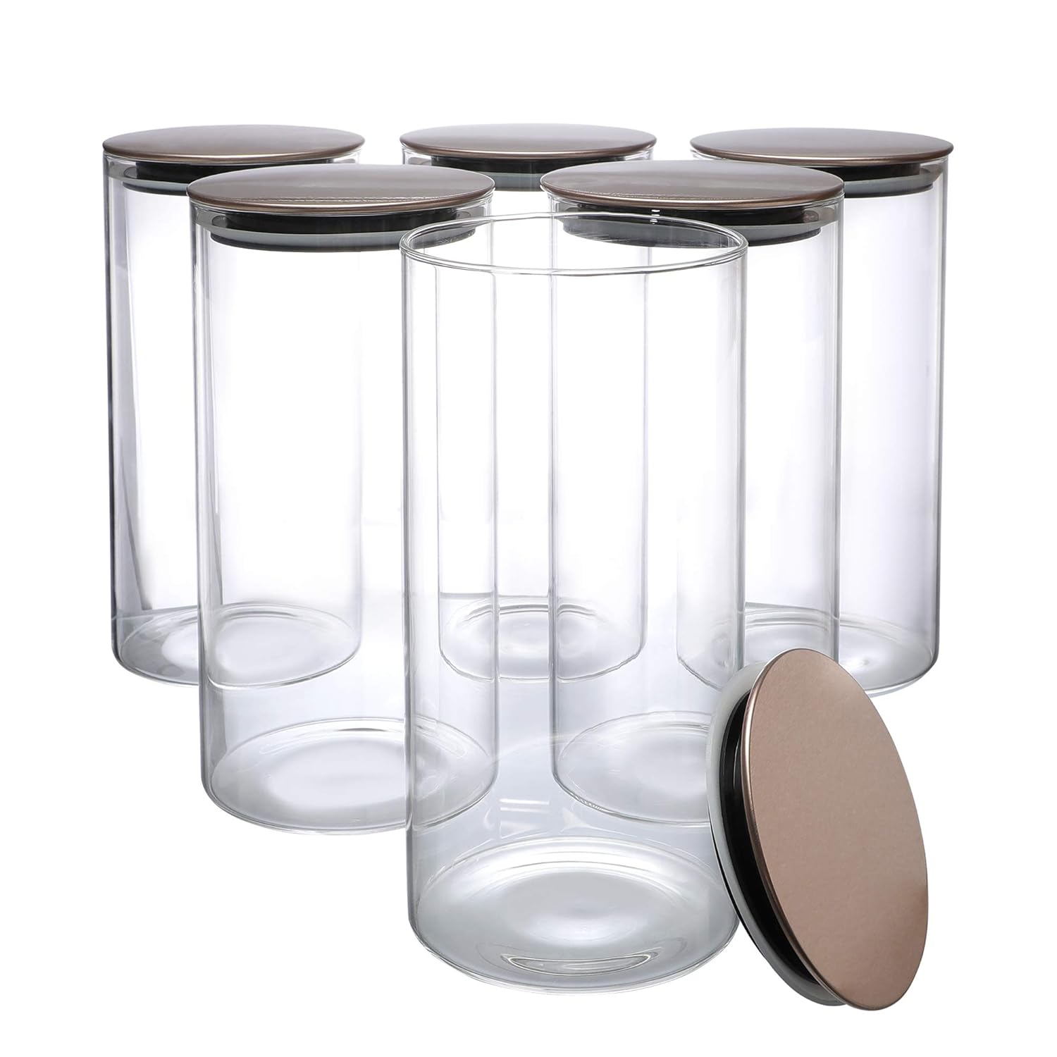 Cutting EDGE Borosilicate Round Glass Jar for Kitchen, Dry Fruits, Snacks, Storage with Metallic Lid with Silicone Sealant Ring Inside