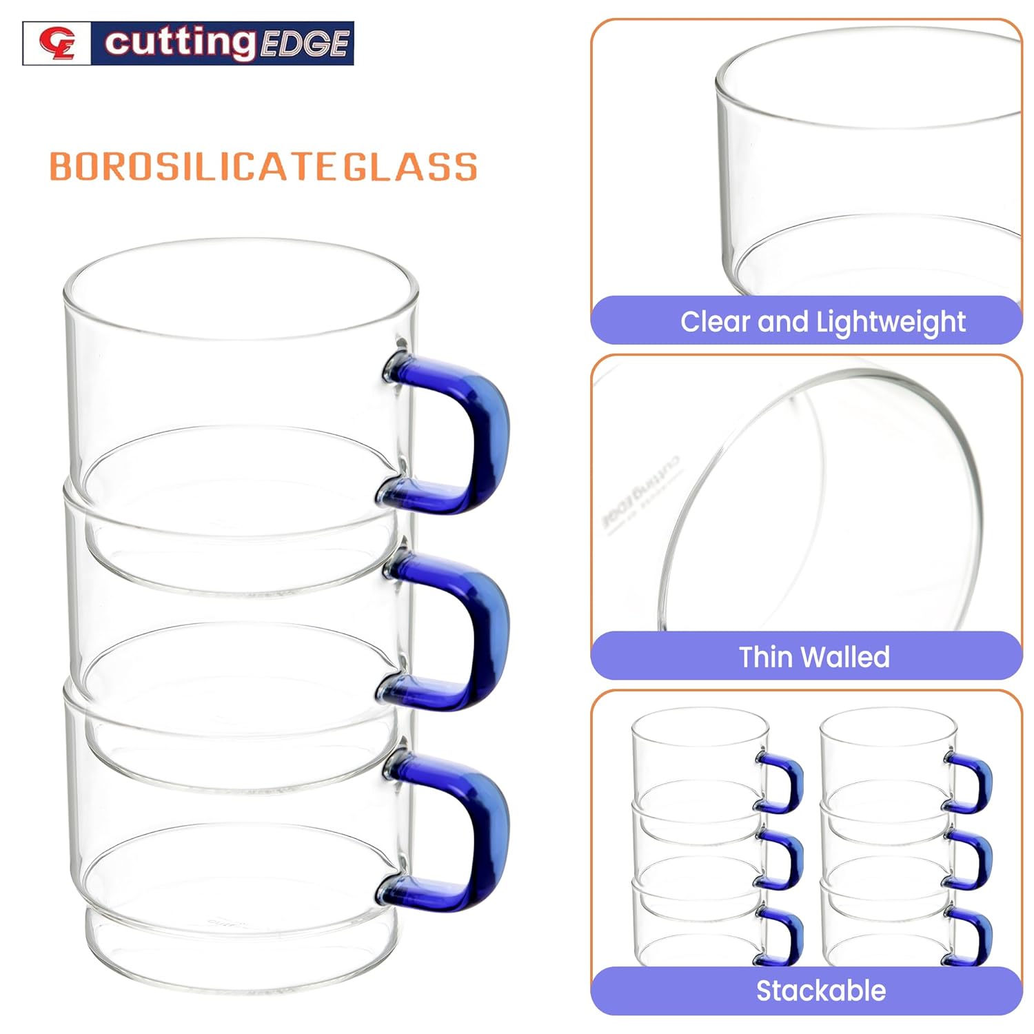 Crystal Clear, Microwave Safe for Regular Use, Serving Hot Latte Coffee, Cappuccino, Milk, Green & Black Tea