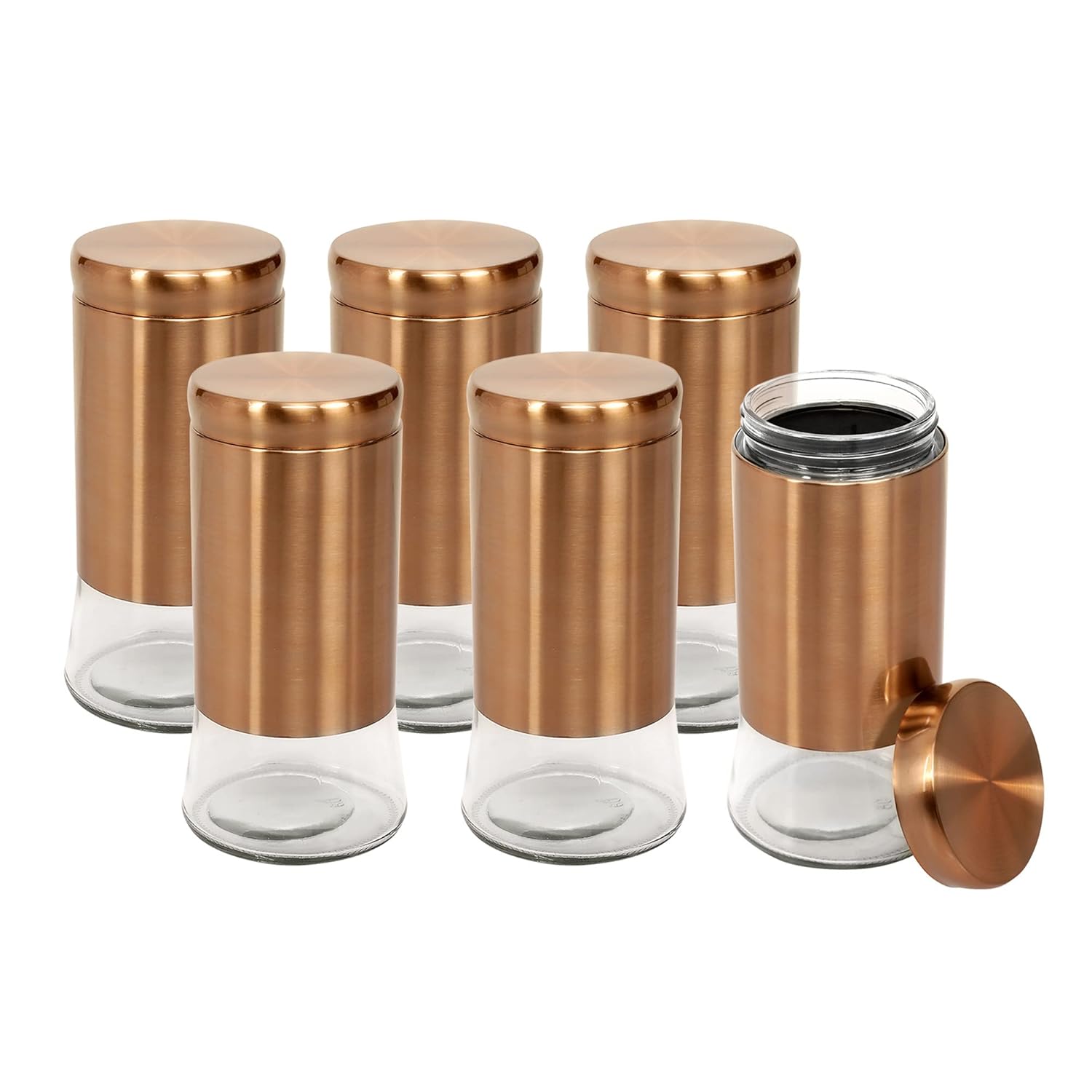 Cutting EDGE Rose Gold Finish Clear Glass Tapered Glass Jars for Sugar,Cereal, Spices, Pulses and other Kitchen Storage