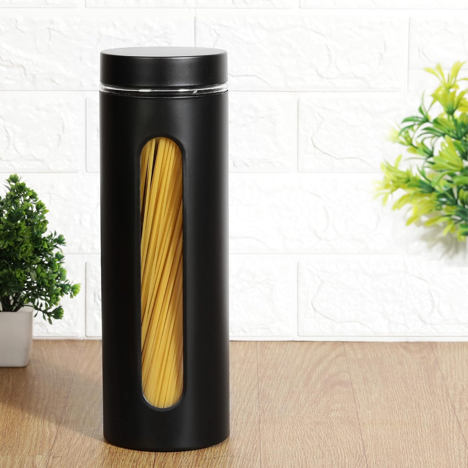 Cutting EDGE Oval Window - Powdered Black Finish Glass Jars for Dal,Dry Fruits,Spices and other Kitchen Storage