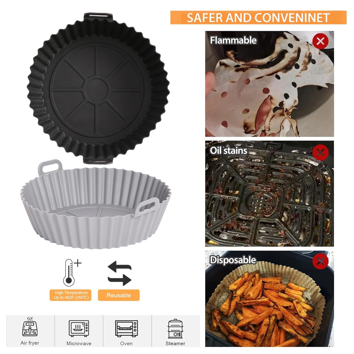 Round Liners with Ear Handles, Heat Resistant Oven Cooking Accessories (Set of 2)