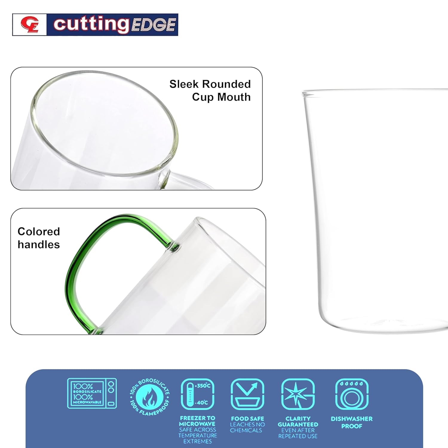 Crystal Clear, Microwave Safe for Regular Use, Serving Hot Latte Coffee, Cappuccino, Milk, Green & Black Tea