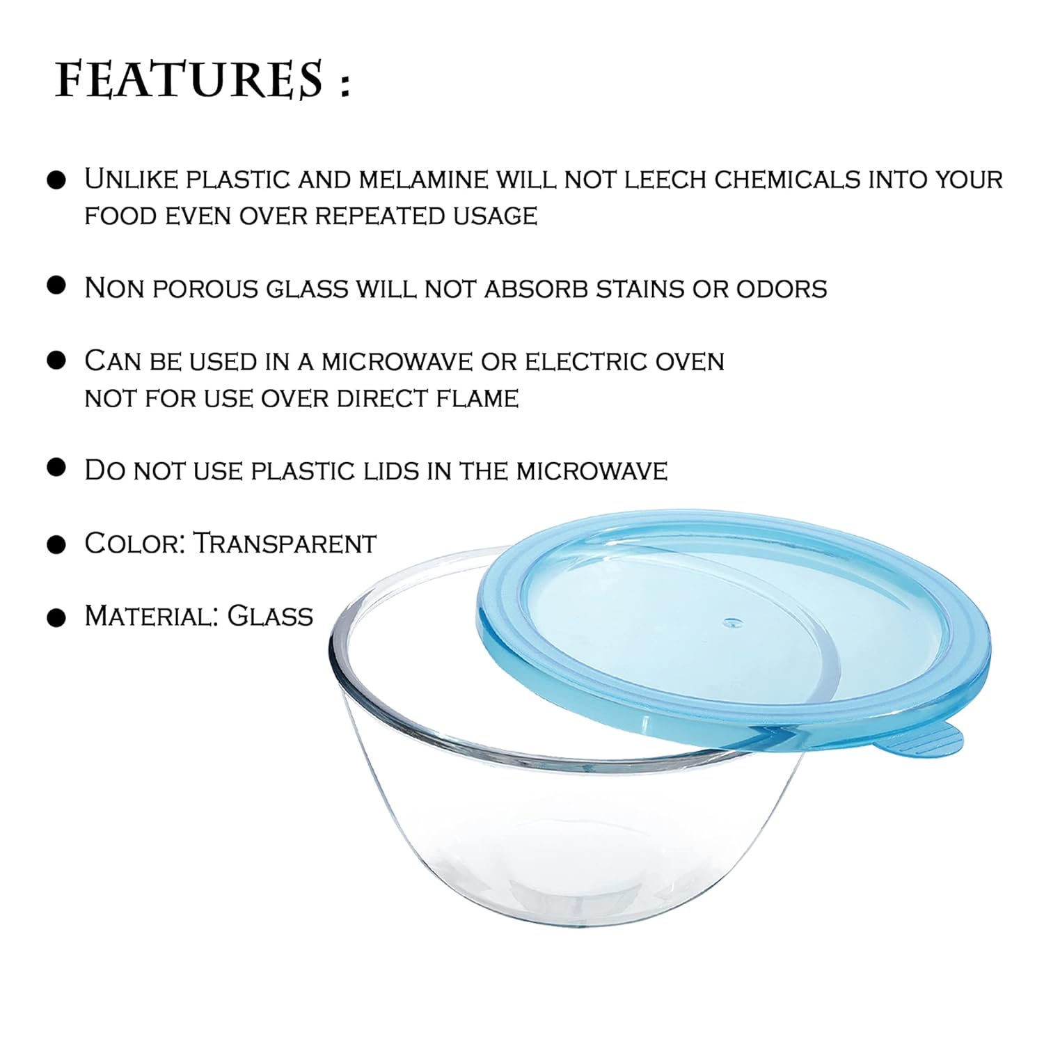 Cutting EDGE Borosilicate Mixing/Serving with Lid Round Glass Bowl for Kitchen (Transparent)