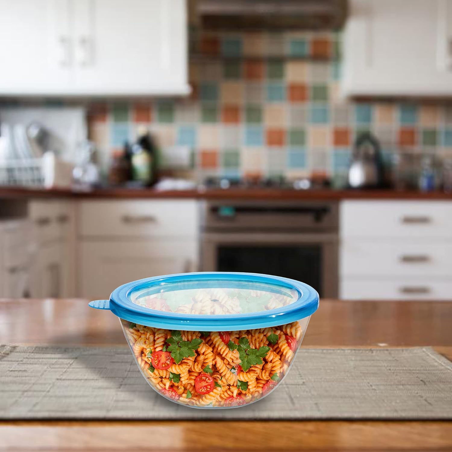 Cutting EDGE Borosilicate Mixing/Serving with Lid Round Glass Bowl for Kitchen (Transparent)