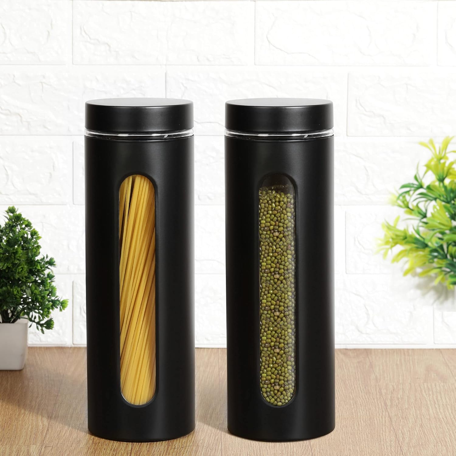 Cutting EDGE Oval Window - Powdered Black Finish Glass Jars for Dal,Dry Fruits,Spices and other Kitchen Storage