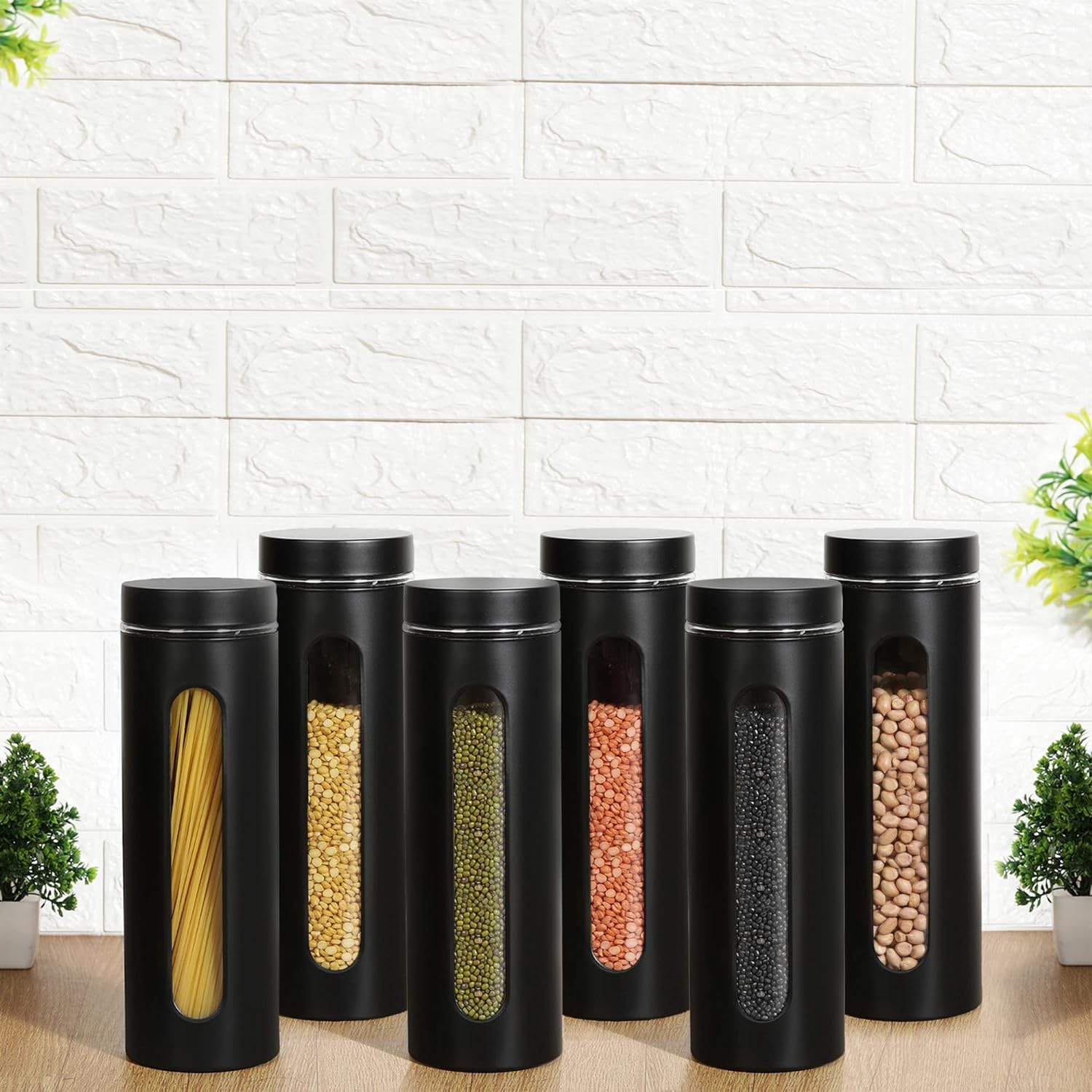 Cutting EDGE Oval Window - Powdered Black Finish Glass Jars for Dal,Dry Fruits,Spices and other Kitchen Storage