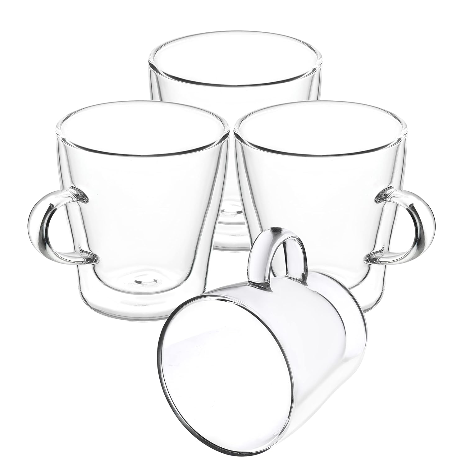 Cutting EDGE Iris Double Wall Heat Resistant Borosilicate Clear Tea Coffee Cup with Handle Glass Coffee Mug