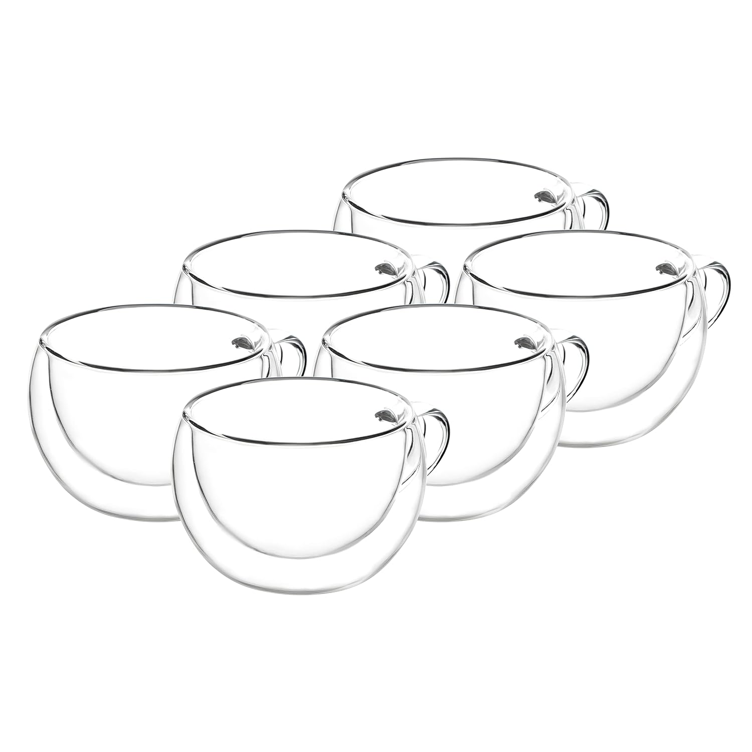 Cutting EDGE Iris Double Wall Heat Resistant Borosilicate Clear Tea Coffee Cup with Handle Glass Coffee Mug