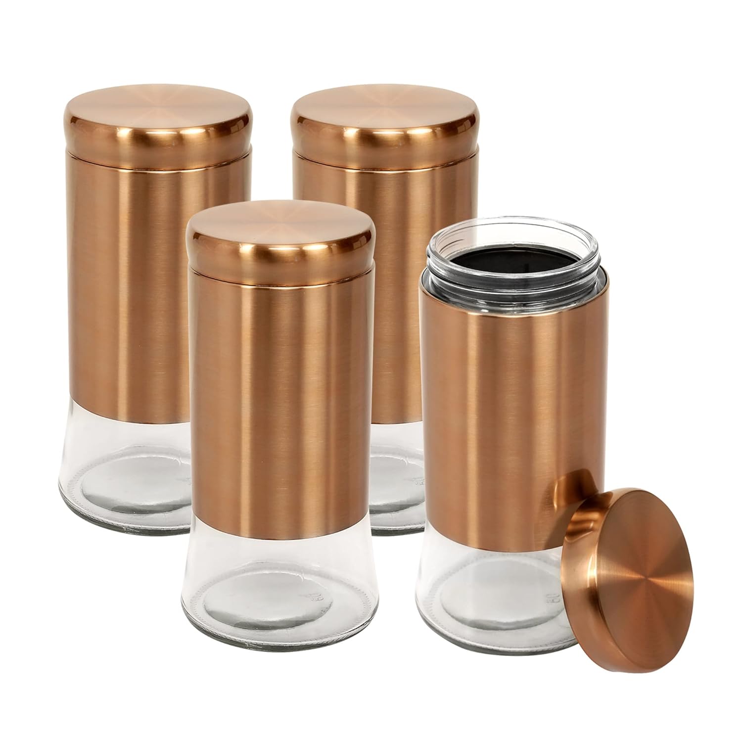 Cutting EDGE Rose Gold Finish Clear Glass Tapered Glass Jars for Sugar,Cereal, Spices, Pulses and other Kitchen Storage