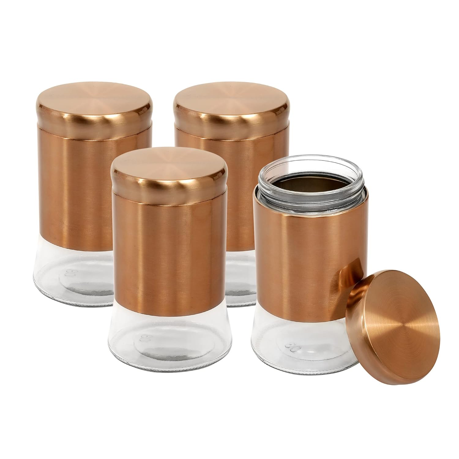 Cutting EDGE Rose Gold Finish Clear Glass Tapered Glass Jars for Sugar,Cereal, Spices, Pulses and other Kitchen Storage