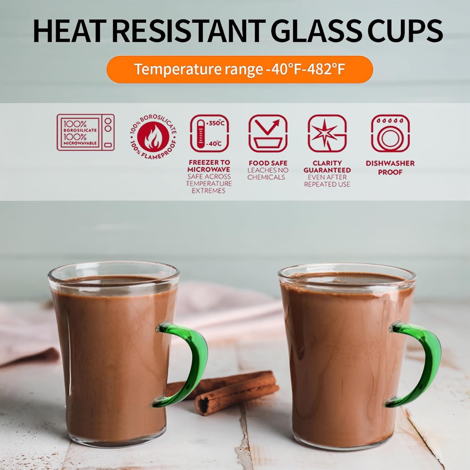 Crystal Clear, Microwave Safe for Regular Use, Serving Hot Latte Coffee, Cappuccino, Milk, Green & Black Tea