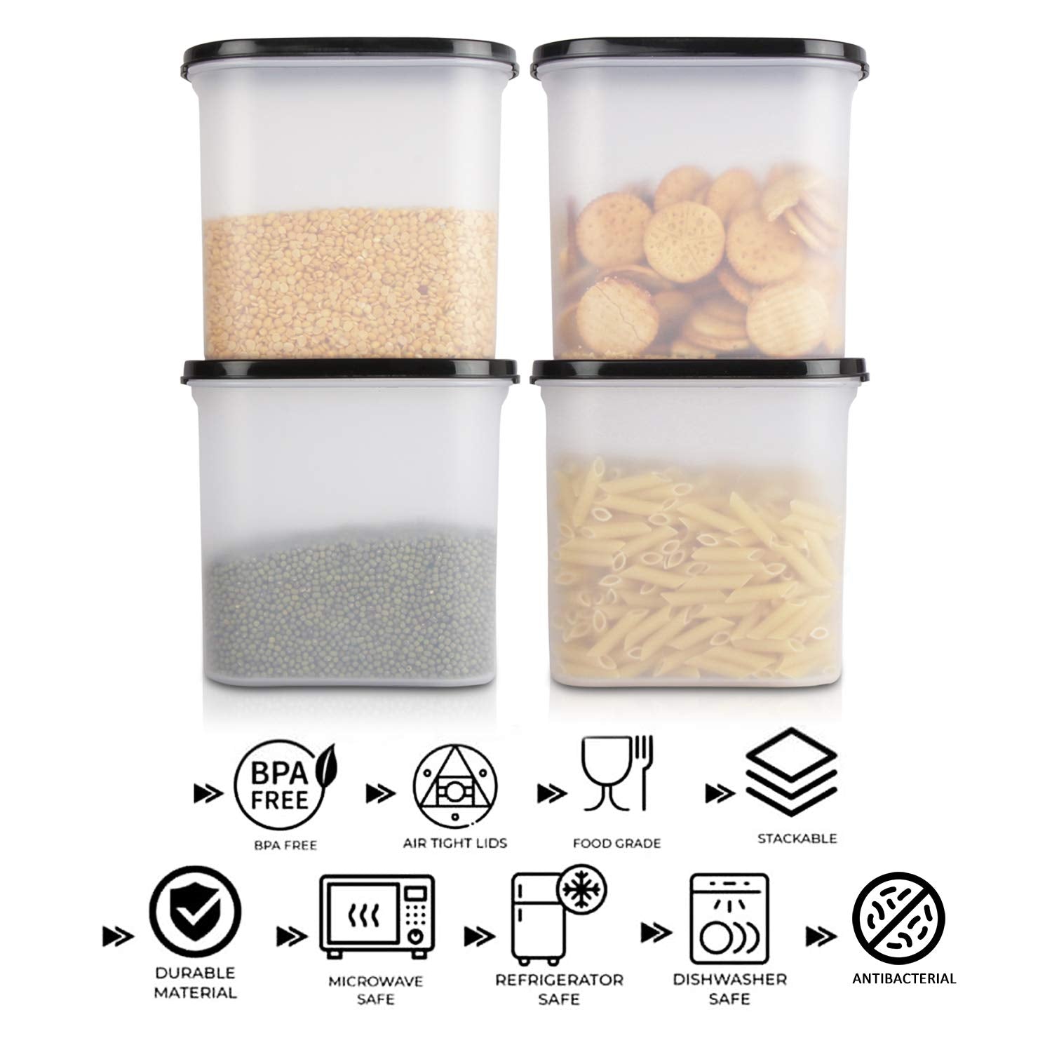 Cutting EDGE Anti Microbial Seal, Anti Bacterial Protection Storage Containers Set Oval, Modular Kitchen, for Flour, Cereals, Snacks, Stackable, BPA Free, Modular