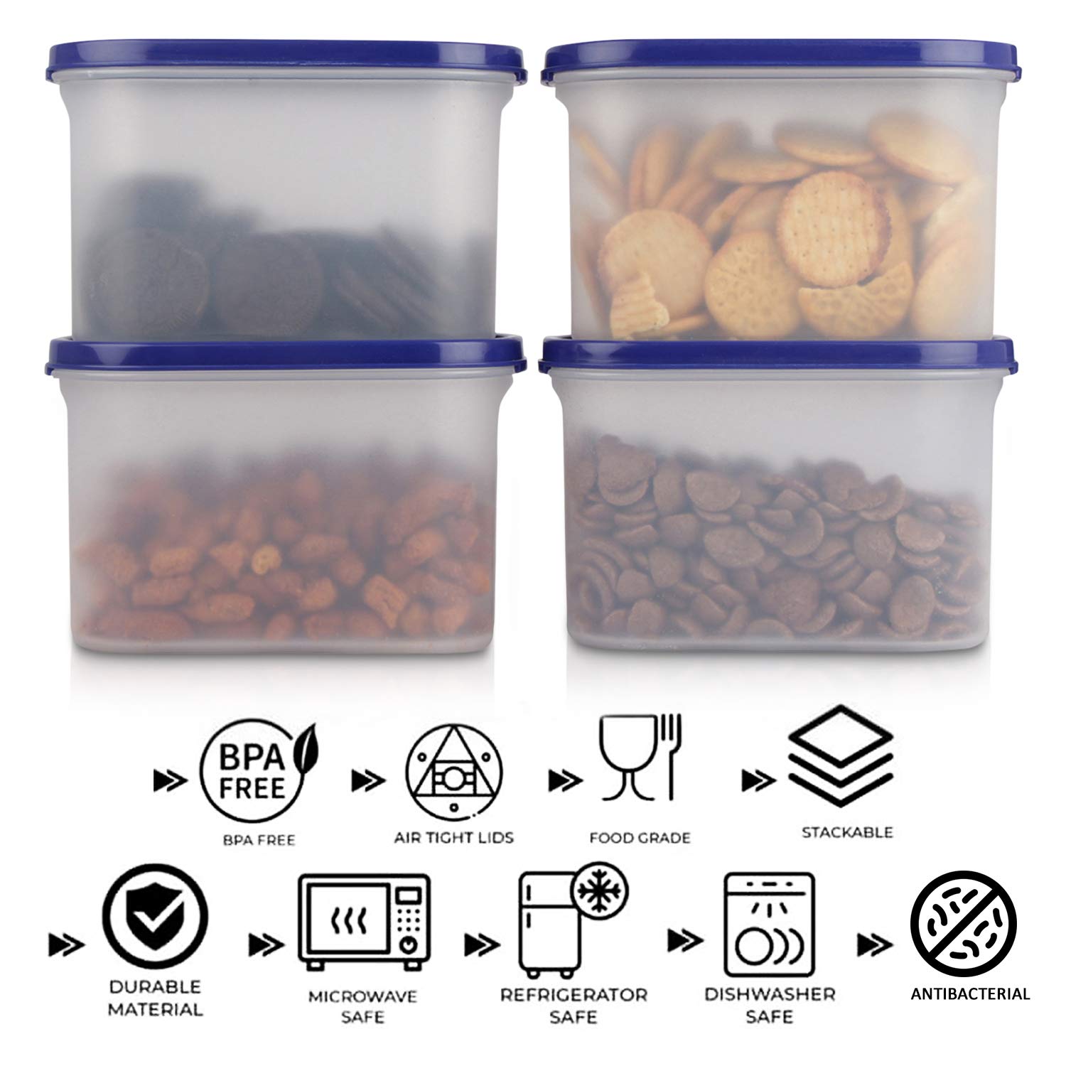 Cutting EDGE Anti Microbial Seal, Anti Bacterial Protection Storage Containers Set Oval, Modular Kitchen, for Flour, Cereals, Snacks, Stackable, BPA Free, Modular