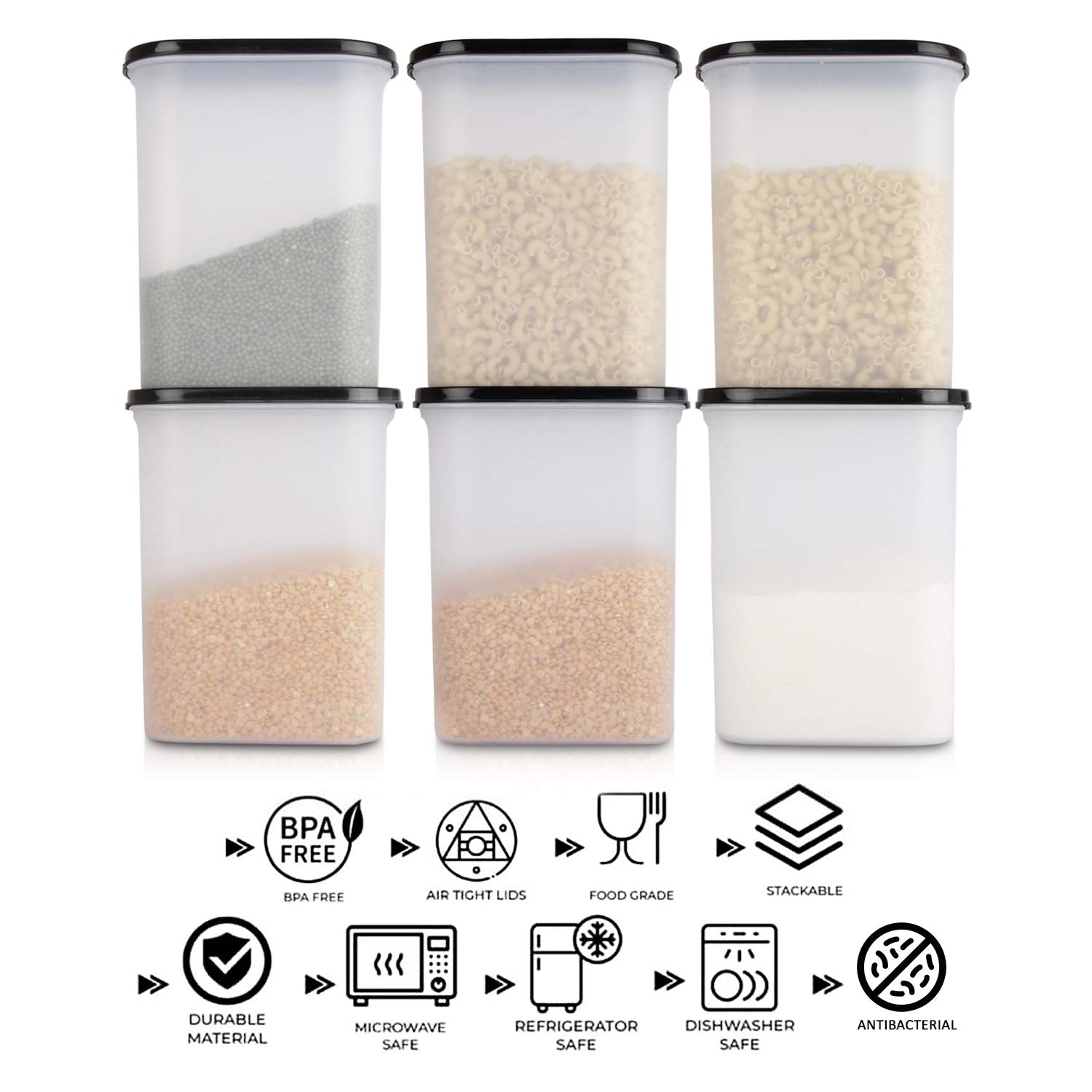 Cutting EDGE Anti Microbial Seal, Anti Bacterial Protection Storage Containers Set Oval, Modular Kitchen, for Flour, Cereals, Snacks, Stackable, BPA Free, Modular