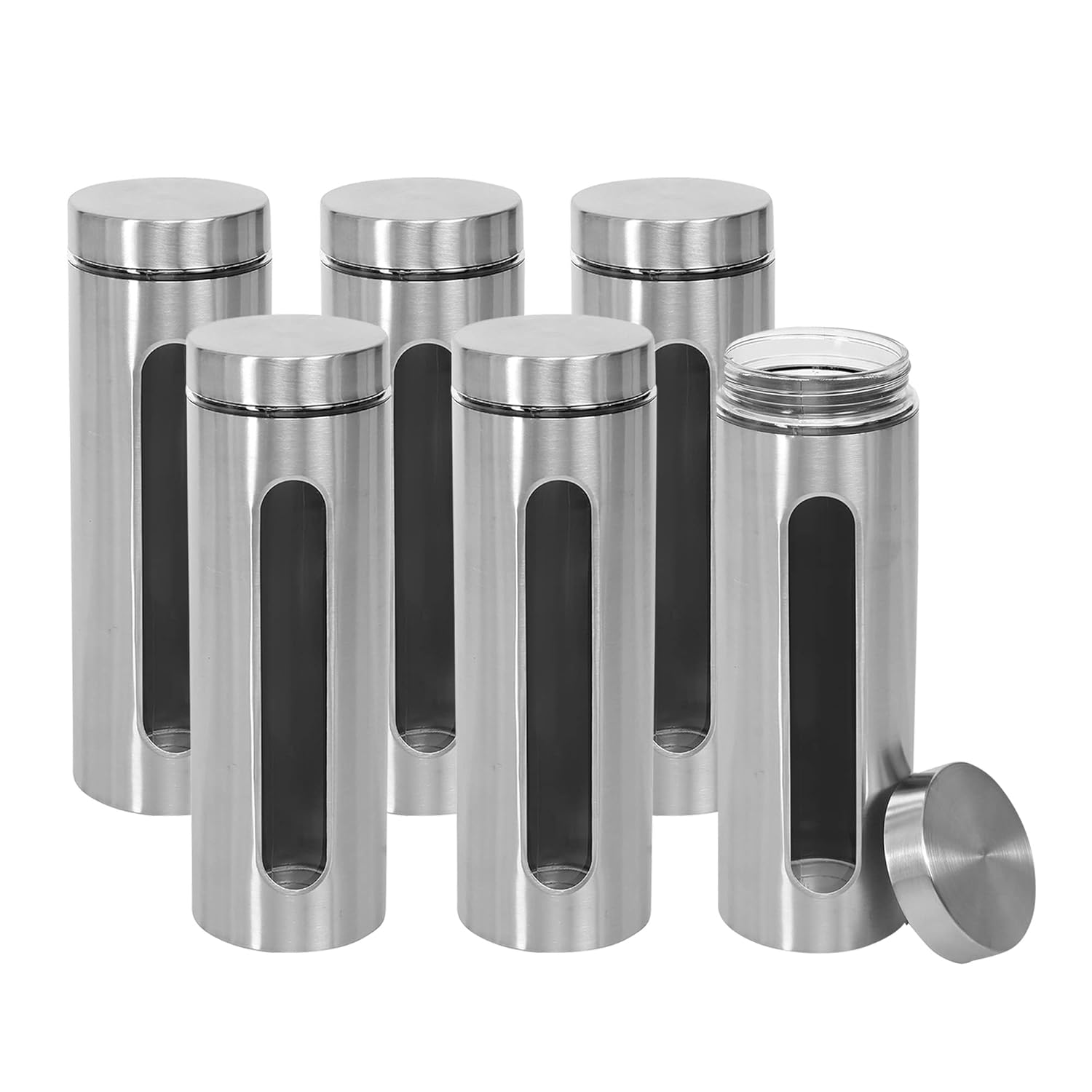 Cutting EDGE Oval Glass Window - Steel Jacketed Glass Jars for Dal, Dry Fruits, Spices and other Kitchen Storage