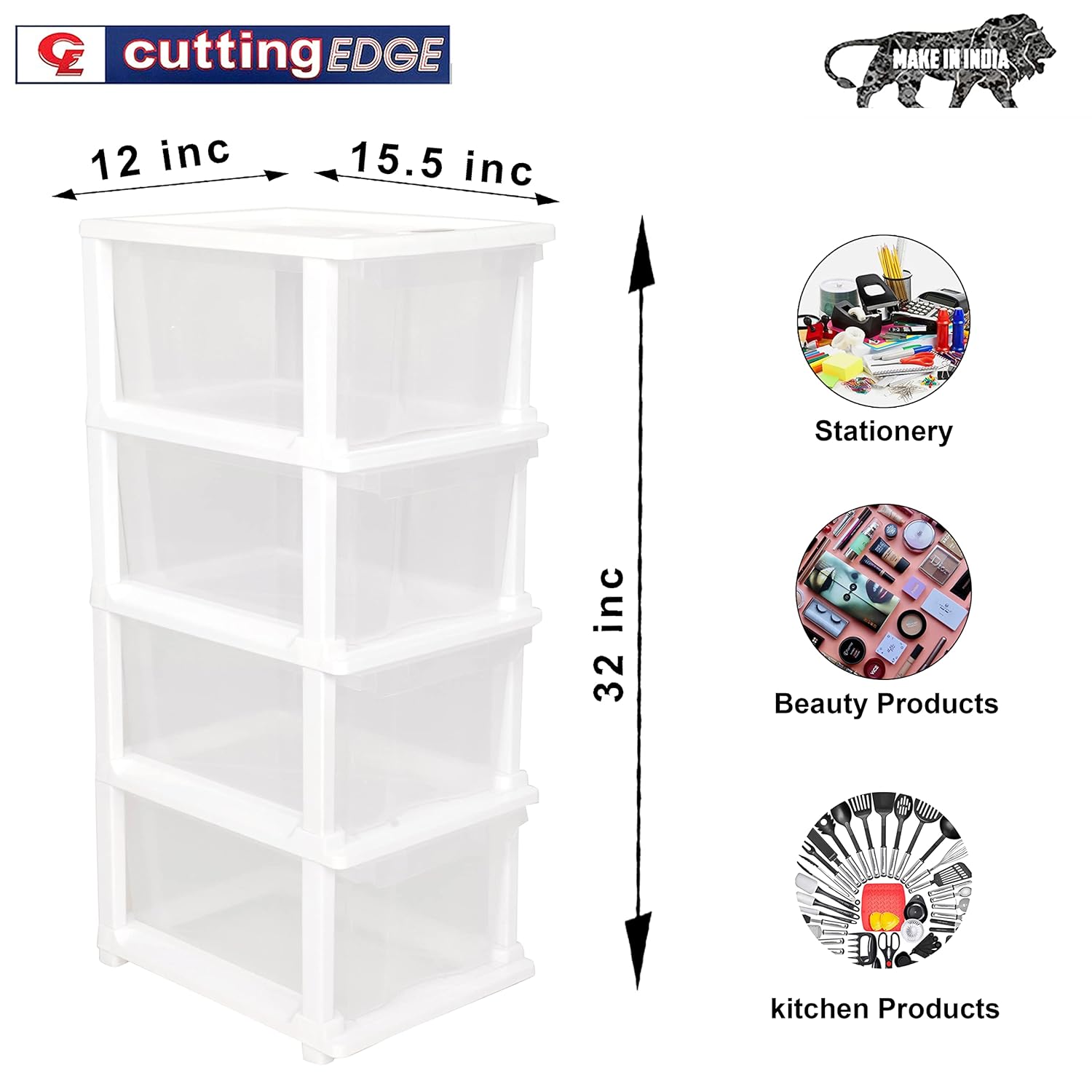 Cutting EDGE Modular Drawer Set for Home, Office, Hospital, Parlor, School, Doctors, Home and Kids, Plastic Product Dimension When assembeled