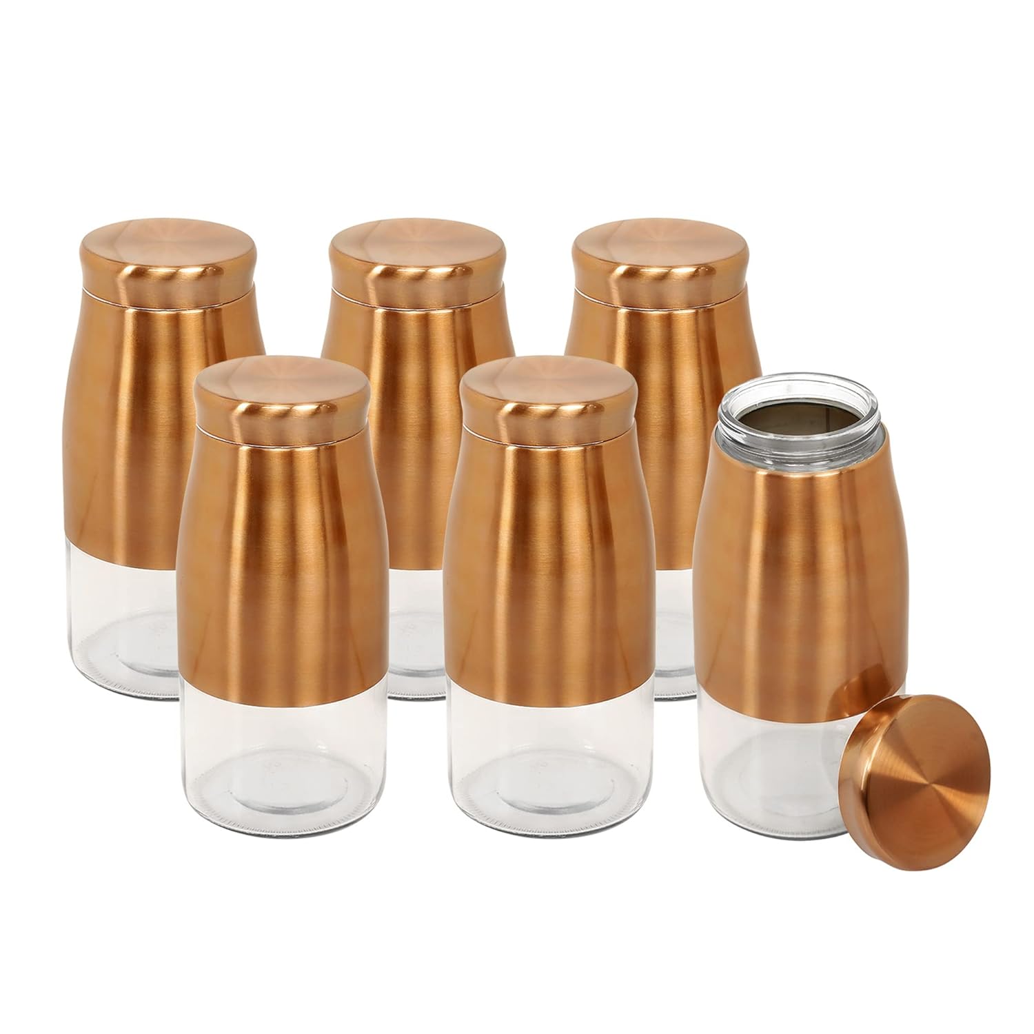 Cutting EDGE Rose Gold Finish - Bell Bottom Glass Jars for Sugar, Cereal,  Spices, Pulses and other Kitchen Storage