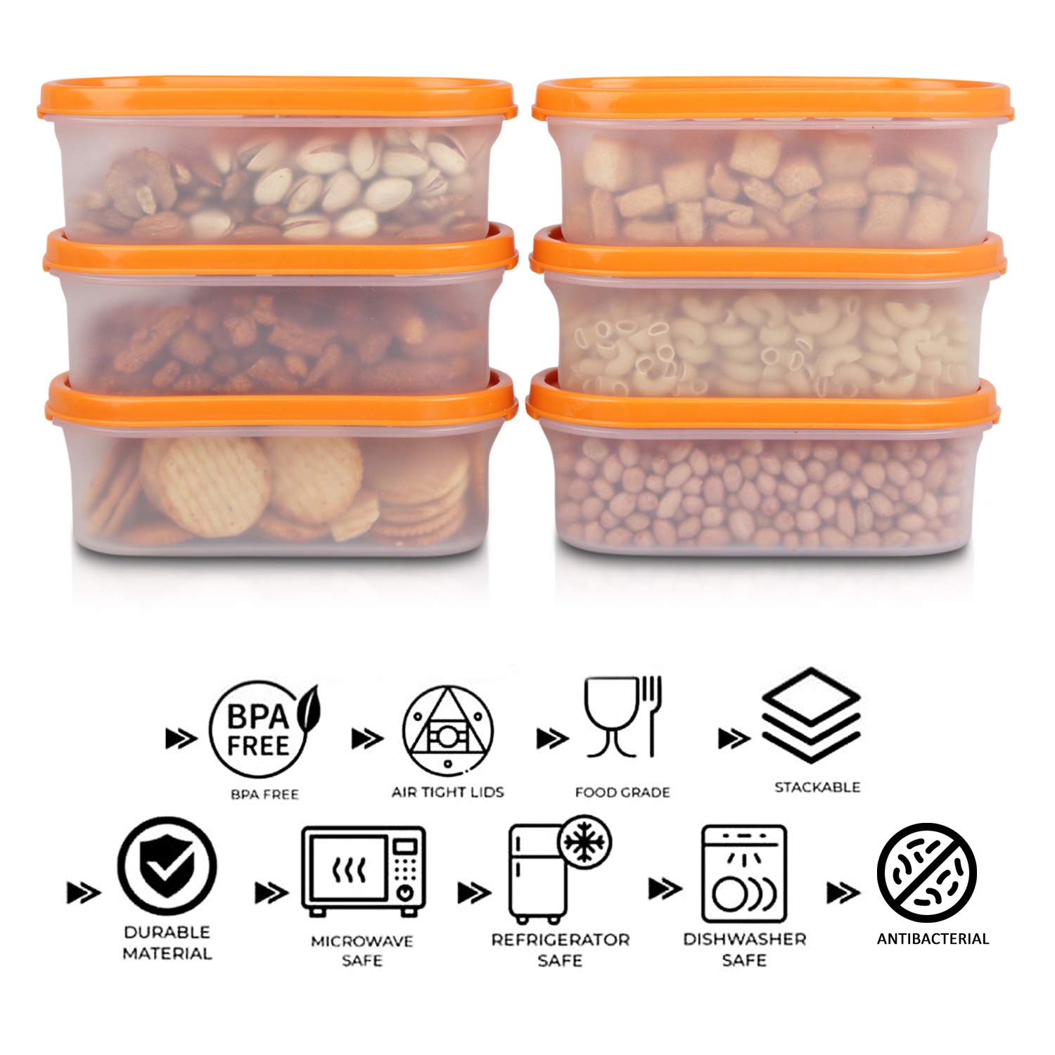Cutting EDGE Anti Microbial Seal, Anti Bacterial Protection Storage Containers Set Oval, Modular Kitchen, for Flour, Cereals, Snacks, Stackable, BPA Free, Modular