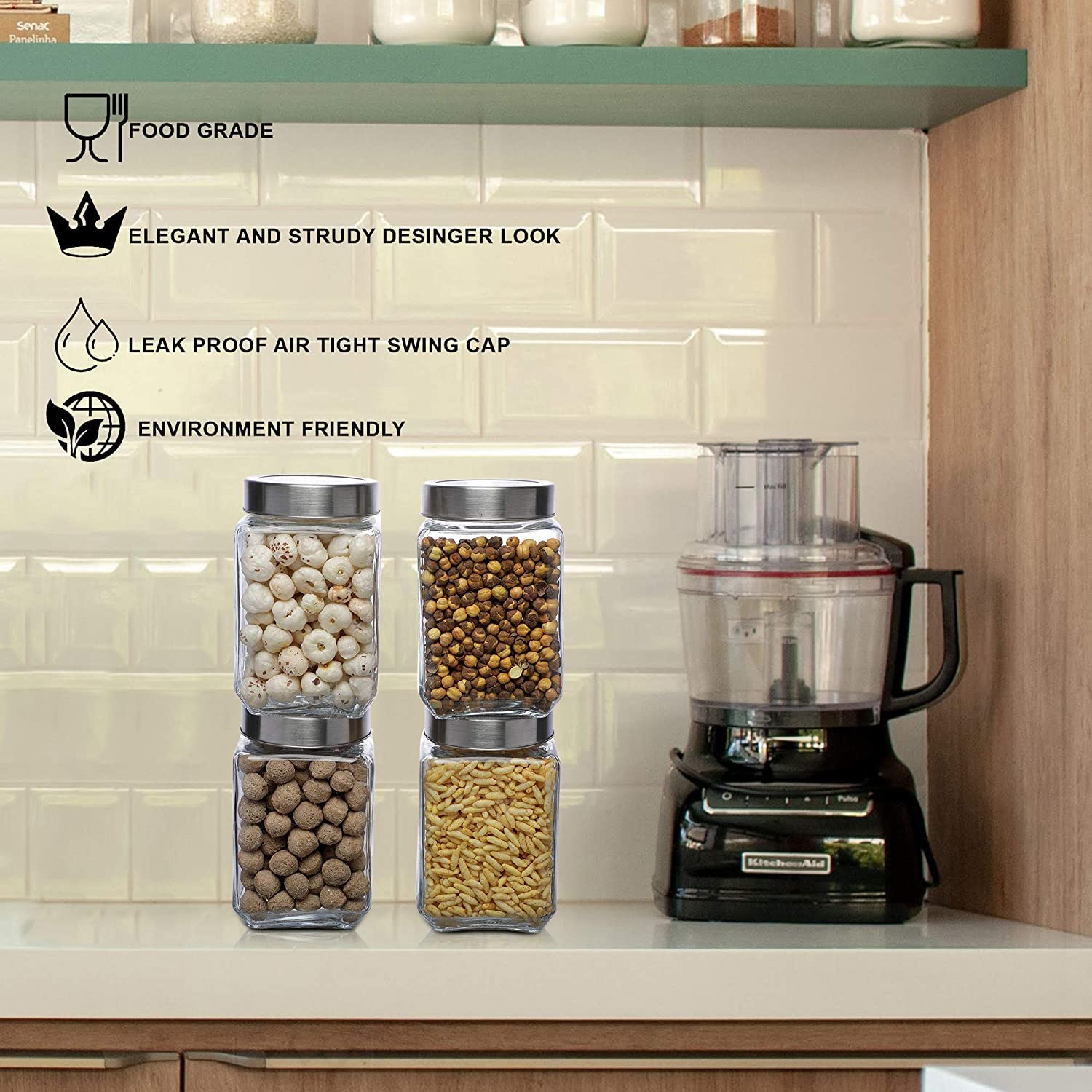 Cutting EDGE Glass Jar Transparent Barni for Kitchen, Aachar Pickle, Dal, Dry Fruits, Masala, Spices, Grocery, Grains Storage Container with Silver See-Through Cap