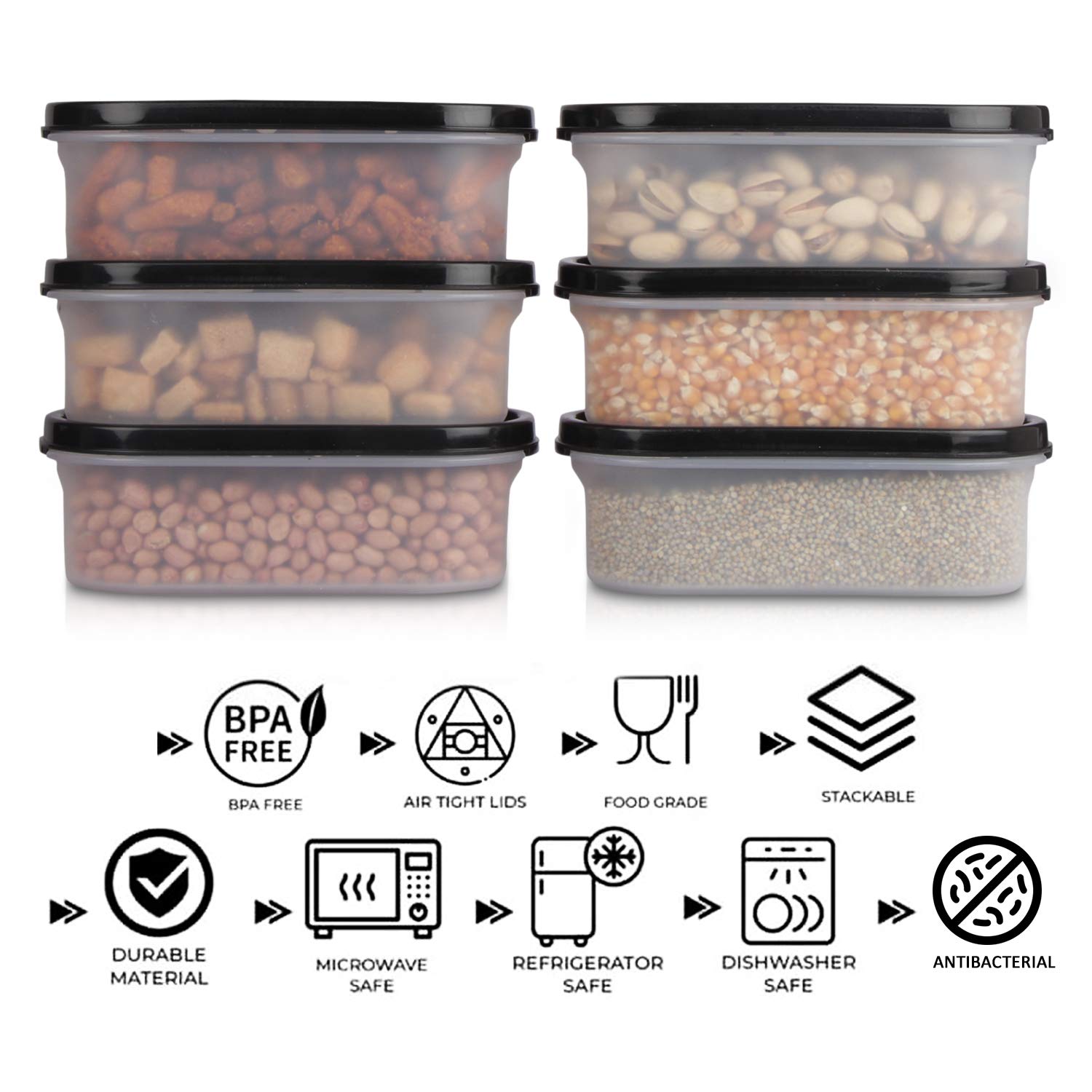 Cutting EDGE Anti Microbial Seal, Anti Bacterial Protection Storage Containers Set Oval, Modular Kitchen, for Flour, Cereals, Snacks, Stackable, BPA Free, Modular