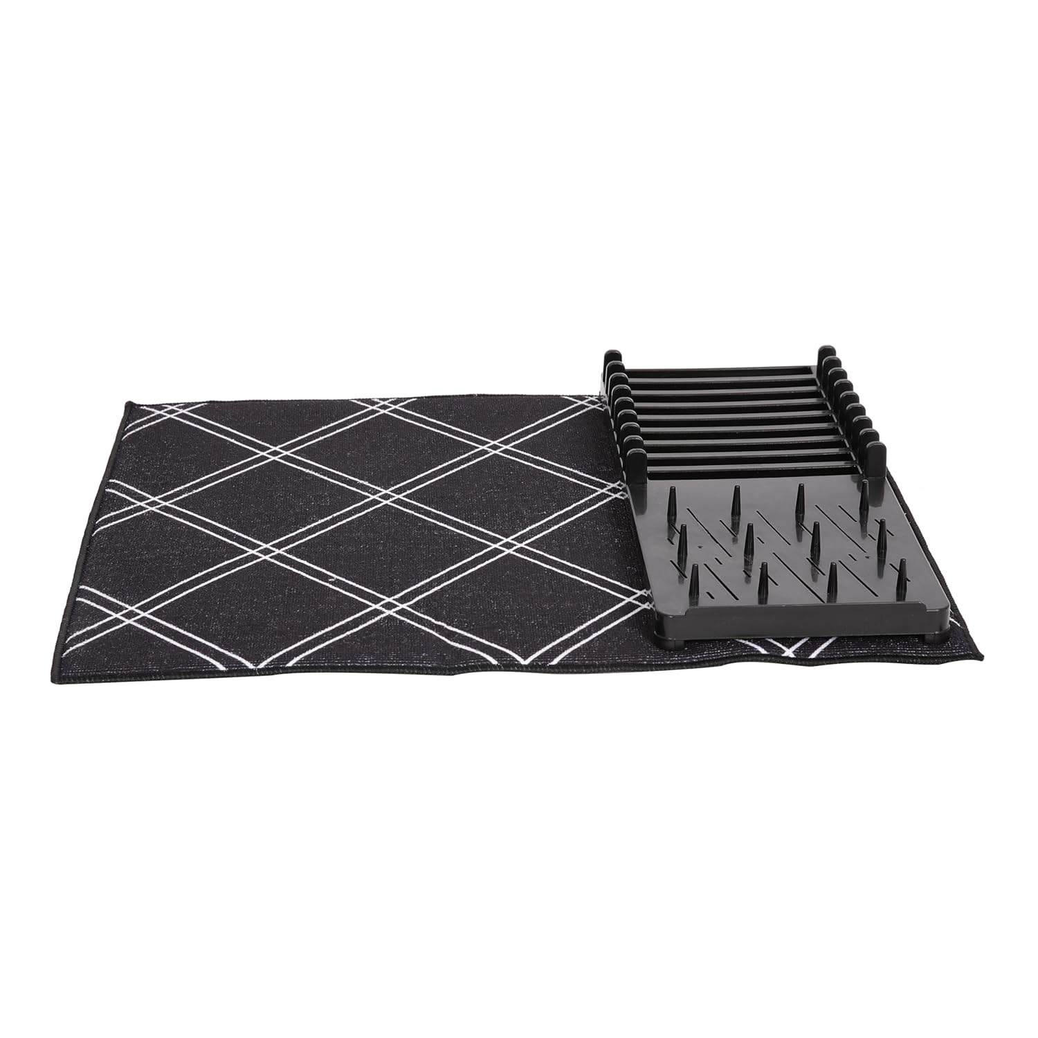 Cutting EDGE Dish Drying Rack with Black Microfiber Mat – Compact, Foldable & Lightweight Kitchen Rack for Sink or Counter – Pattern Design Mat Offers Fast Drying & Stylish Organization
