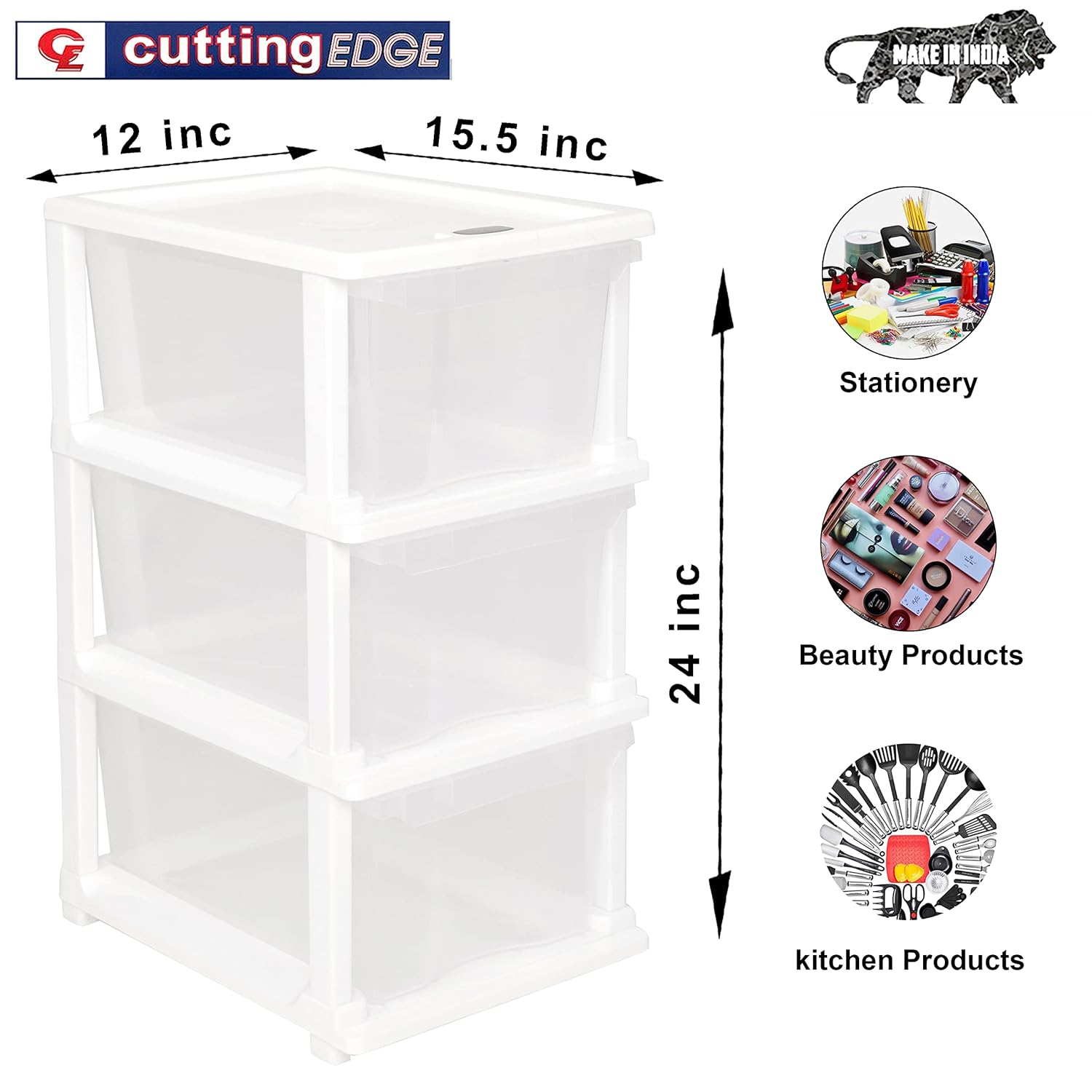 Cutting EDGE Modular Drawer Set for Home, Office, Hospital, Parlor, School, Doctors, Home and Kids, Plastic Product Dimension When assembeled