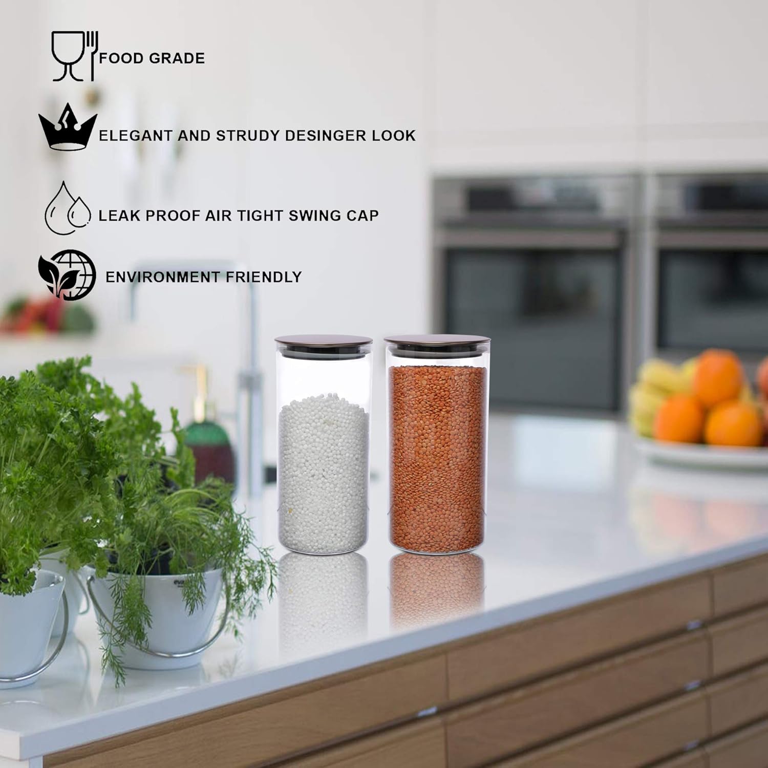 Cutting EDGE Borosilicate Round Glass Jar for Kitchen, Dry Fruits, Snacks, Storage with Metallic Lid with Silicone Sealant Ring Inside