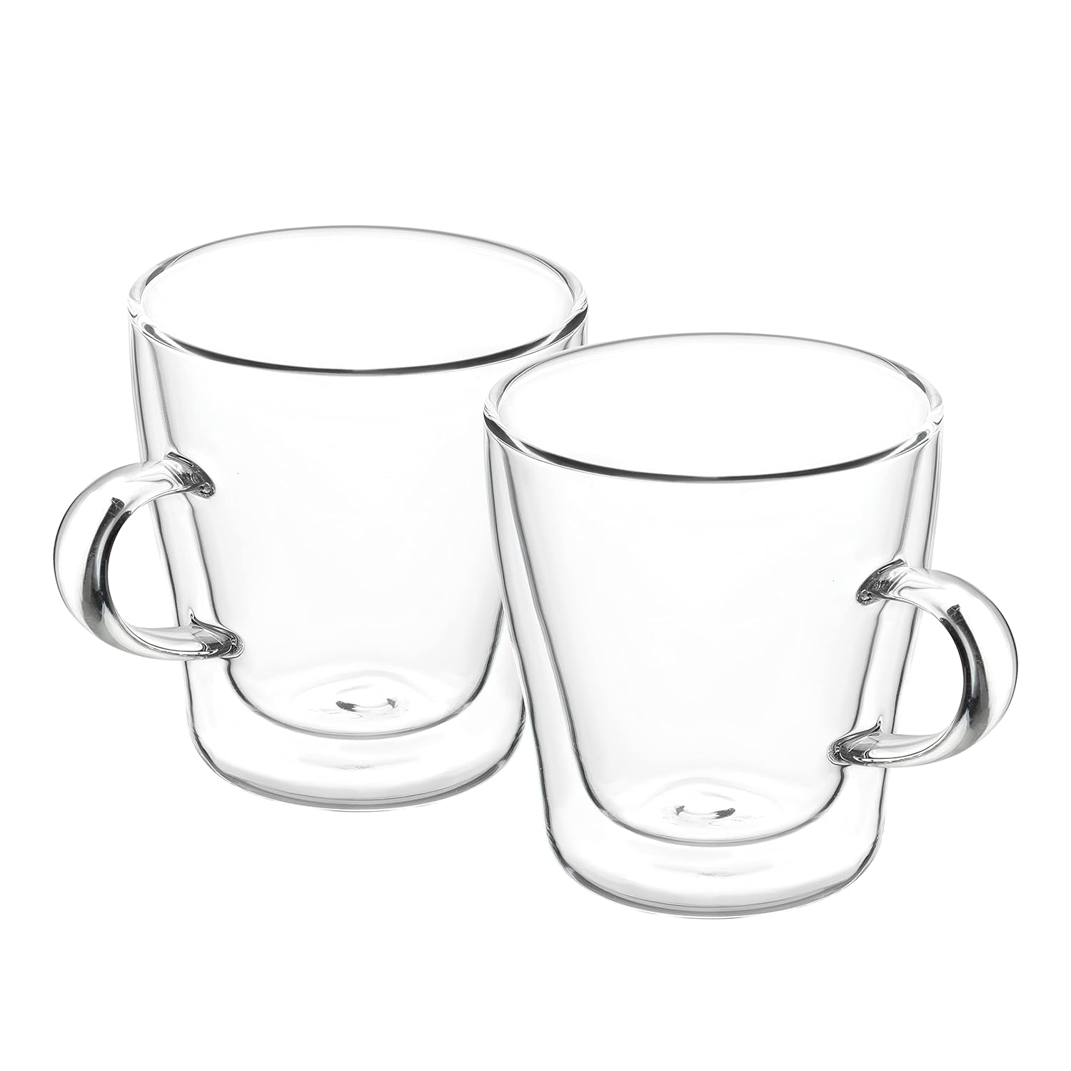 Cutting EDGE Iris Double Wall Heat Resistant Borosilicate Clear Tea Coffee Cup with Handle Glass Coffee Mug