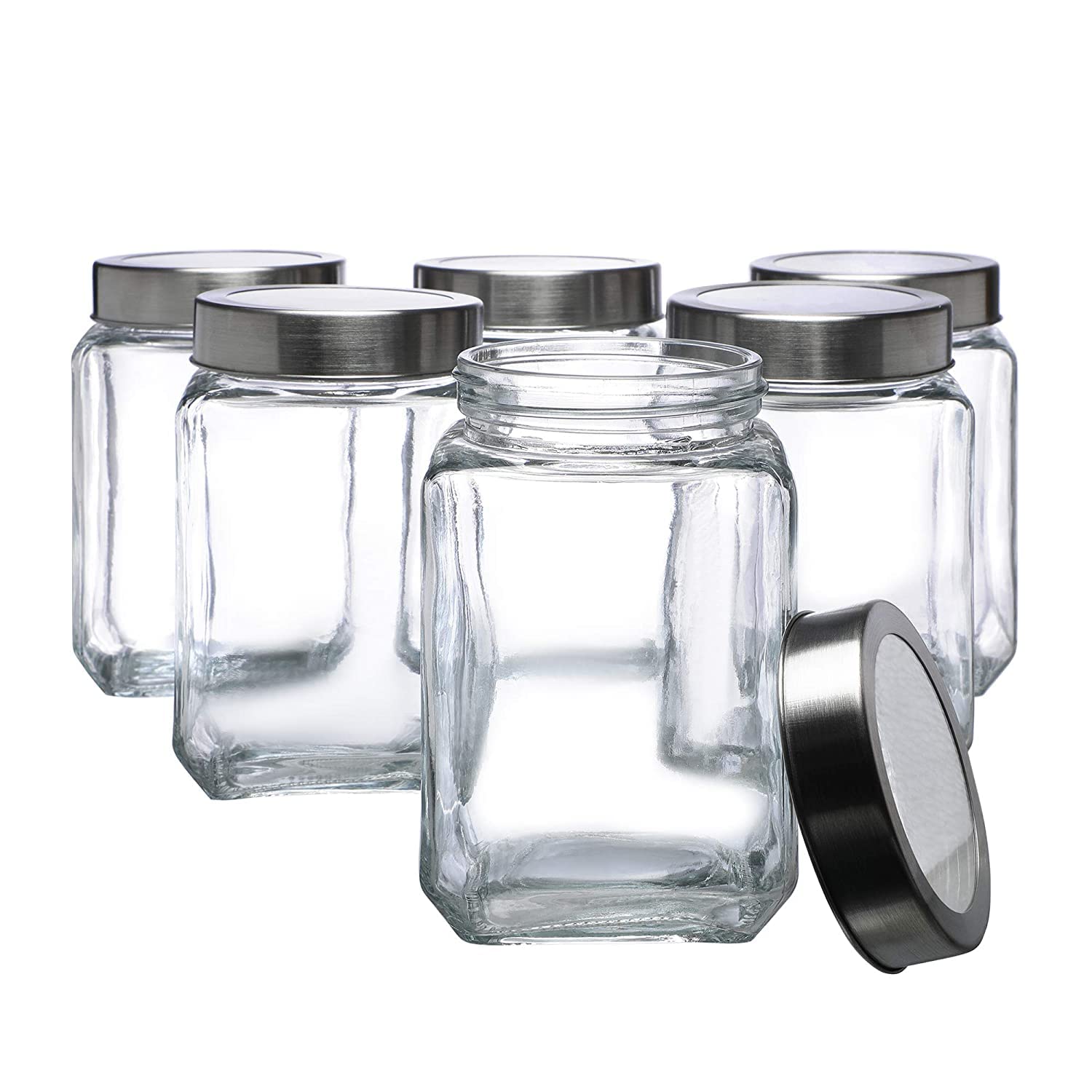 Cutting EDGE Glass Jar Transparent Barni for Kitchen, Aachar Pickle, Dal, Dry Fruits, Masala, Spices, Grocery, Grains Storage Container with Silver See-Through Cap