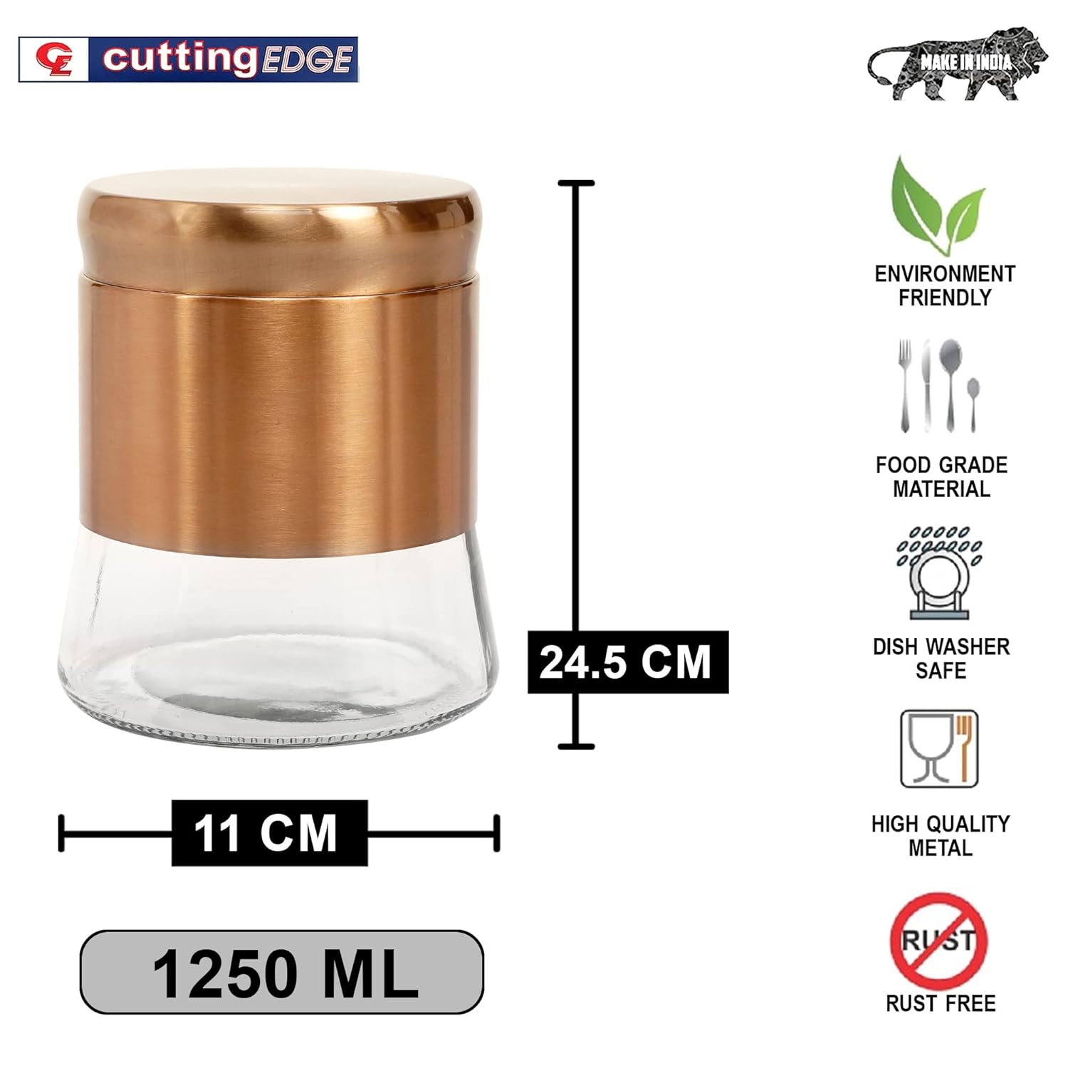 Cutting EDGE Rose Gold Finish - Bell Bottom Glass Jars for Sugar, Cereal,  Spices, Pulses and other Kitchen Storage