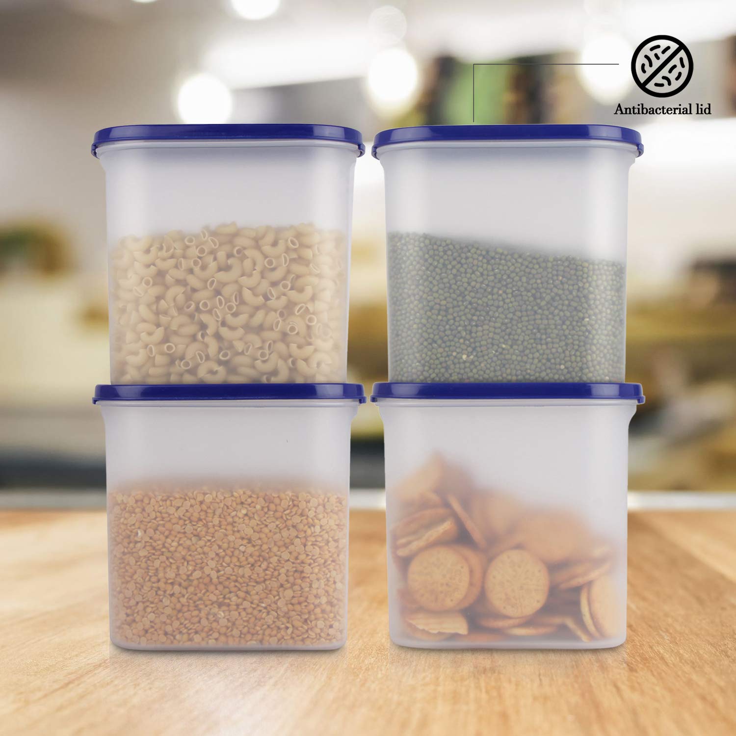 Cutting EDGE Anti Microbial Seal, Anti Bacterial Protection Storage Containers Set Oval, Modular Kitchen, for Flour, Cereals, Snacks, Stackable, BPA Free, Modular