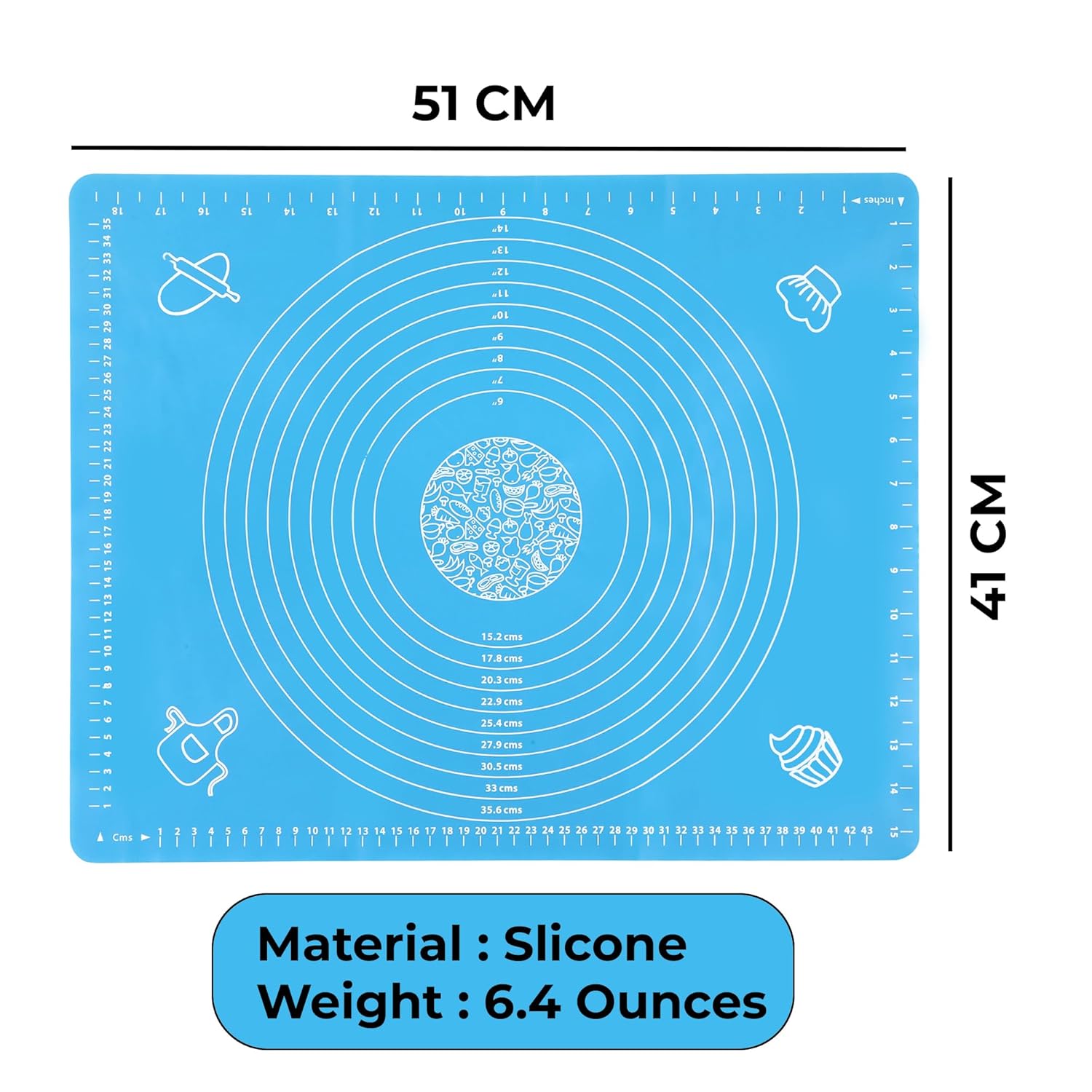 Cutting EDGE Baking Mat - Non Stick & Stretchable Ideal for Baking, Chapati Atta Kneading, Pastry, Thick and Large Rolling Mat with Measurments (50 X 40 Cm)