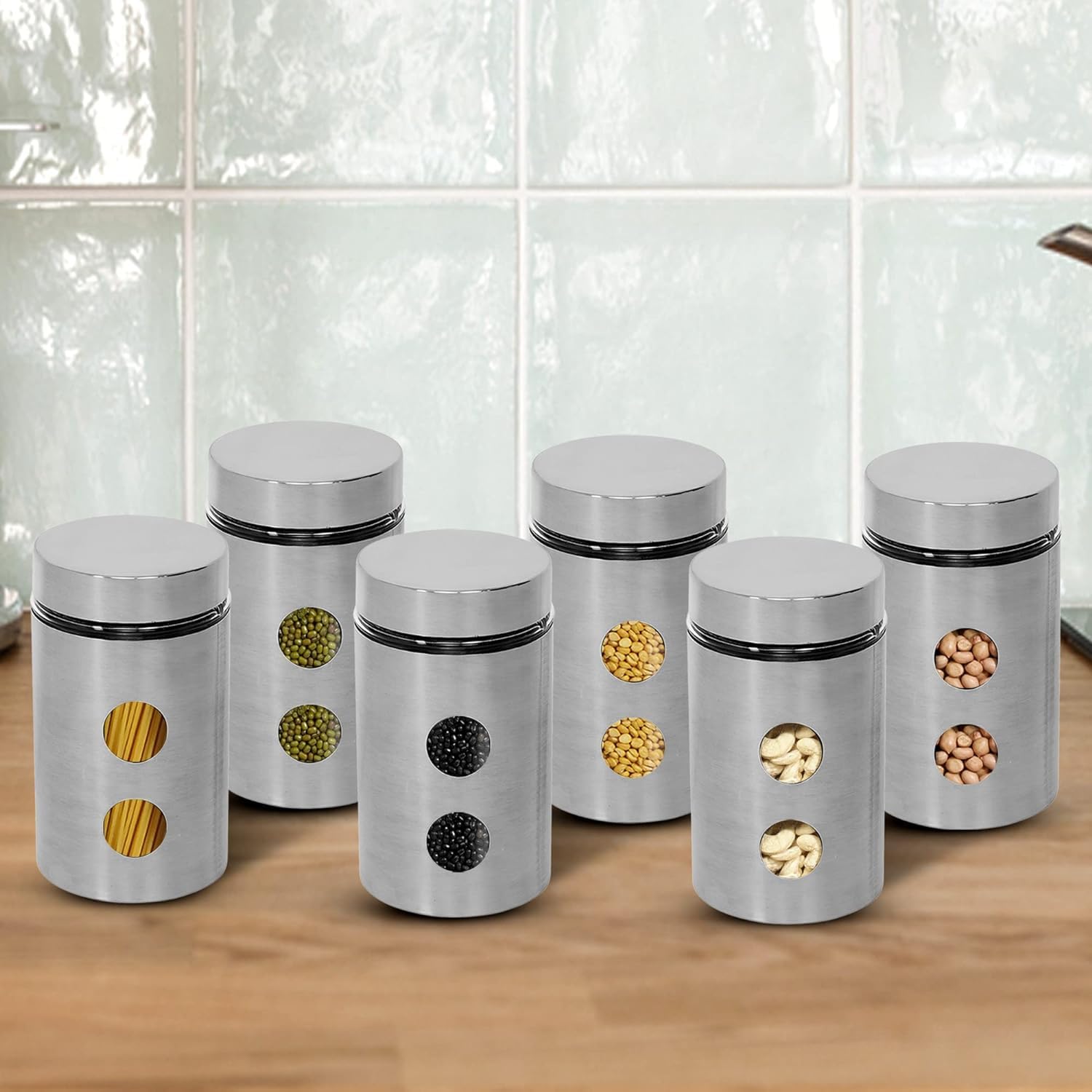 Cutting EDGE Drip Window - Steel Jacketed Glass Jars for Dal, Dry, Spices, Fruits, Kitchen Storage Container