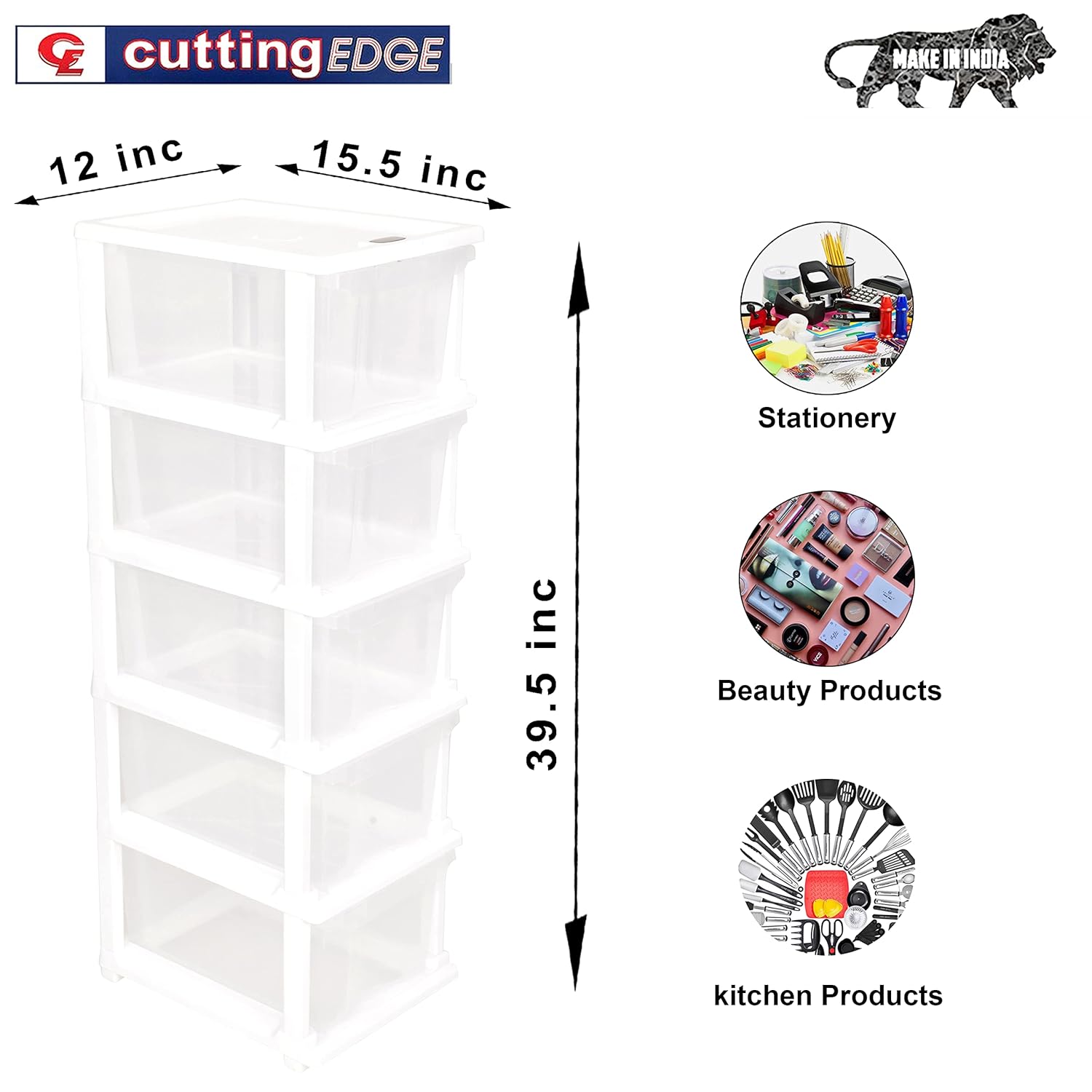 Cutting EDGE Modular Drawer Set for Home, Office, Hospital, Parlor, School, Doctors, Home and Kids, Plastic Product Dimension When assembeled