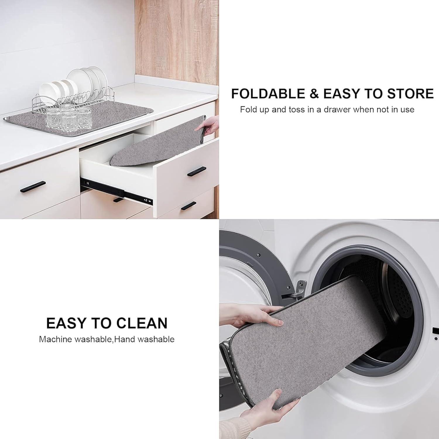 Cutting EDGE Microfiber Dish Drying Mat – Water Absorbent & Reversible for Kitchen Utensils, Counter Top, Sink