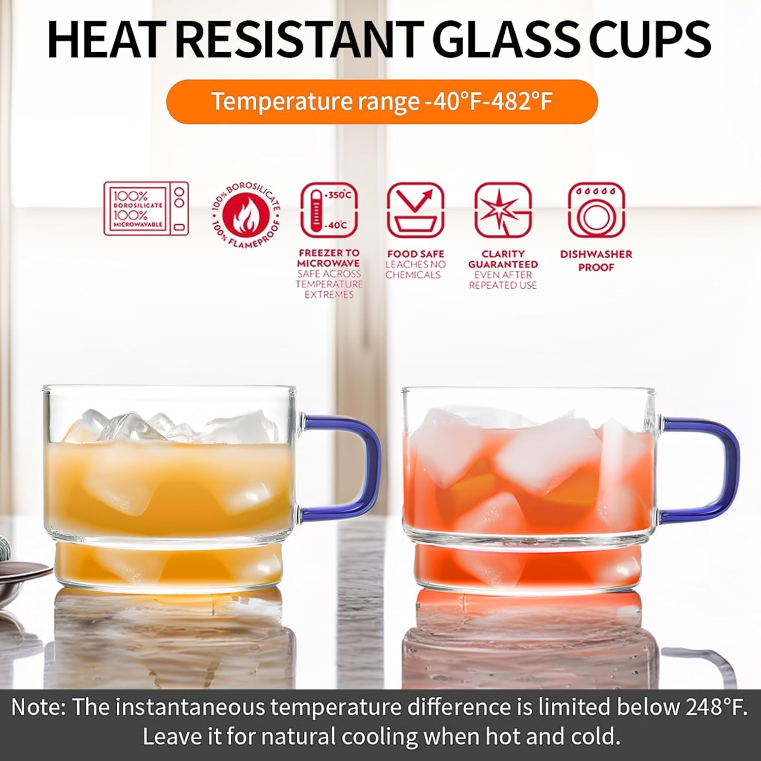 Crystal Clear, Microwave Safe for Regular Use, Serving Hot Latte Coffee, Cappuccino, Milk, Green & Black Tea