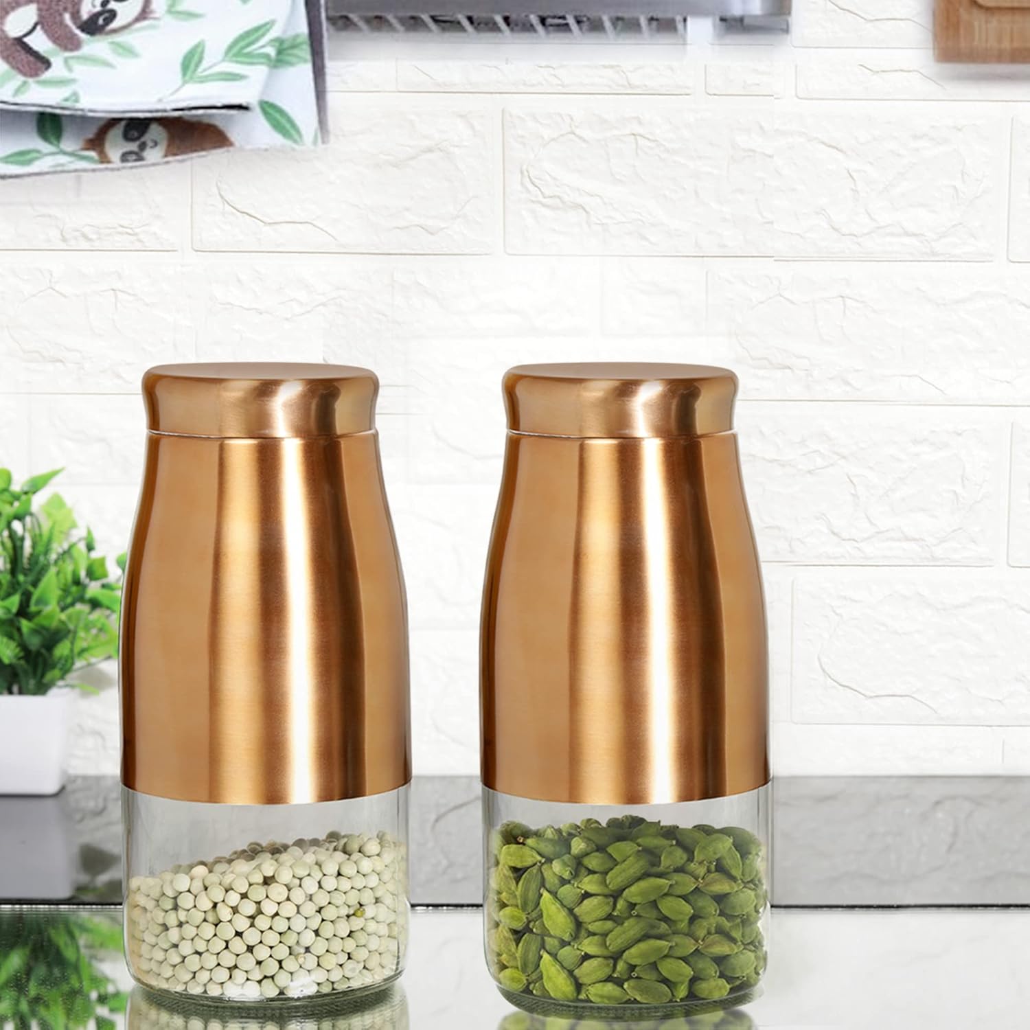 Cutting EDGE Rose Gold Finish - Bell Bottom Glass Jars for Sugar, Cereal,  Spices, Pulses and other Kitchen Storage