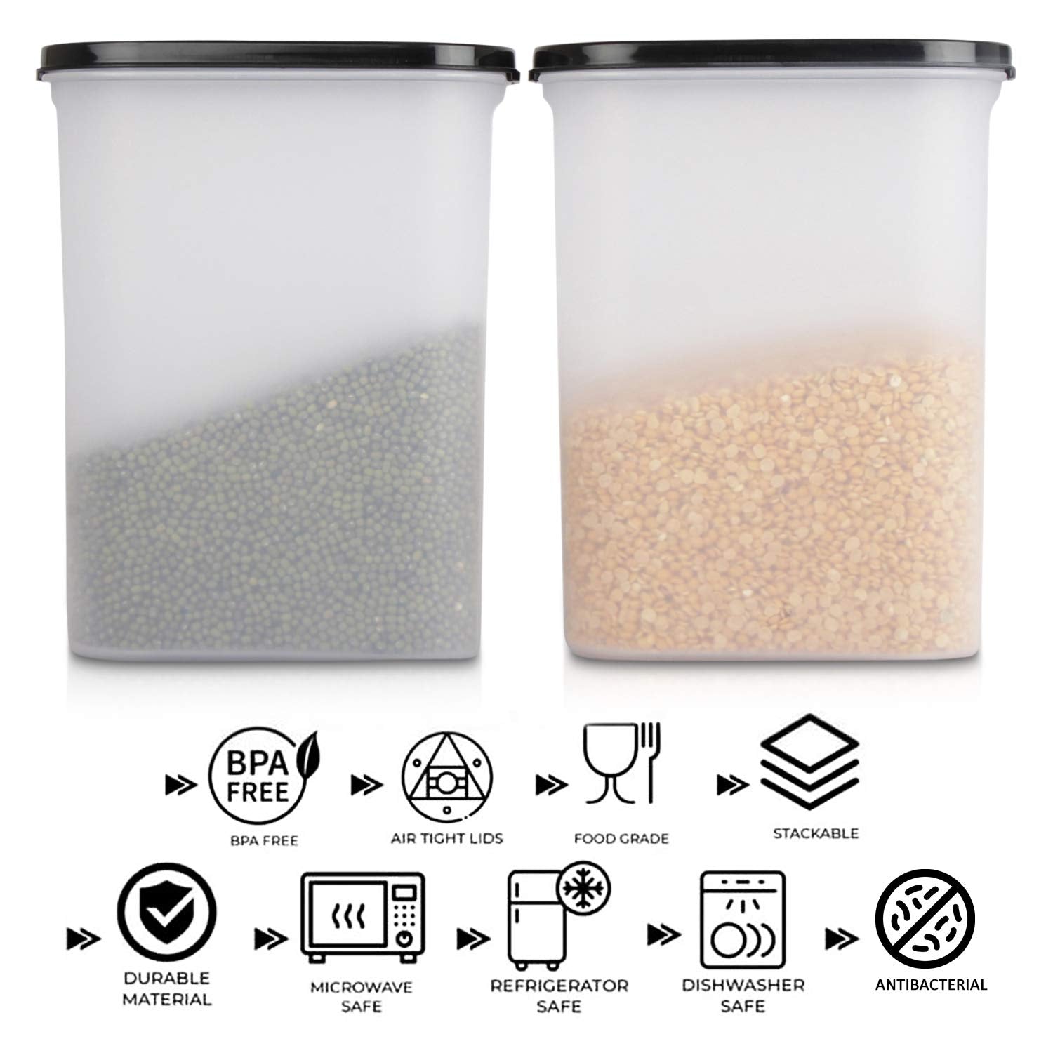 Cutting EDGE Anti Microbial Seal, Anti Bacterial Protection Storage Containers Set Oval, Modular Kitchen, for Flour, Cereals, Snacks, Stackable, BPA Free, Modular