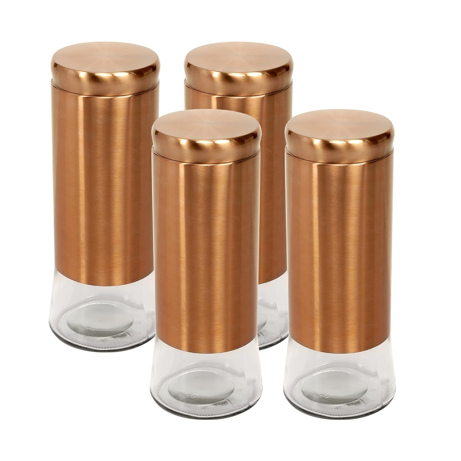 Cutting EDGE Rose Gold Finish Clear Glass Tapered Glass Jars for Sugar,Cereal, Spices, Pulses and other Kitchen Storage