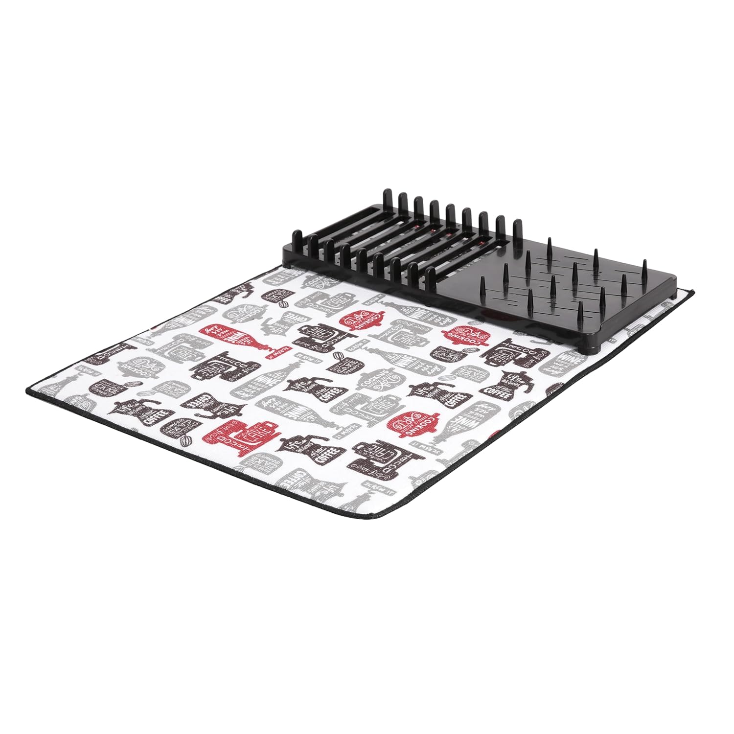 Cutting EDGE Dish Drying Rack with Black Microfiber Mat – Compact, Foldable & Lightweight Kitchen Rack for Sink or Counter – Pattern Design Mat Offers Fast Drying & Stylish Organization
