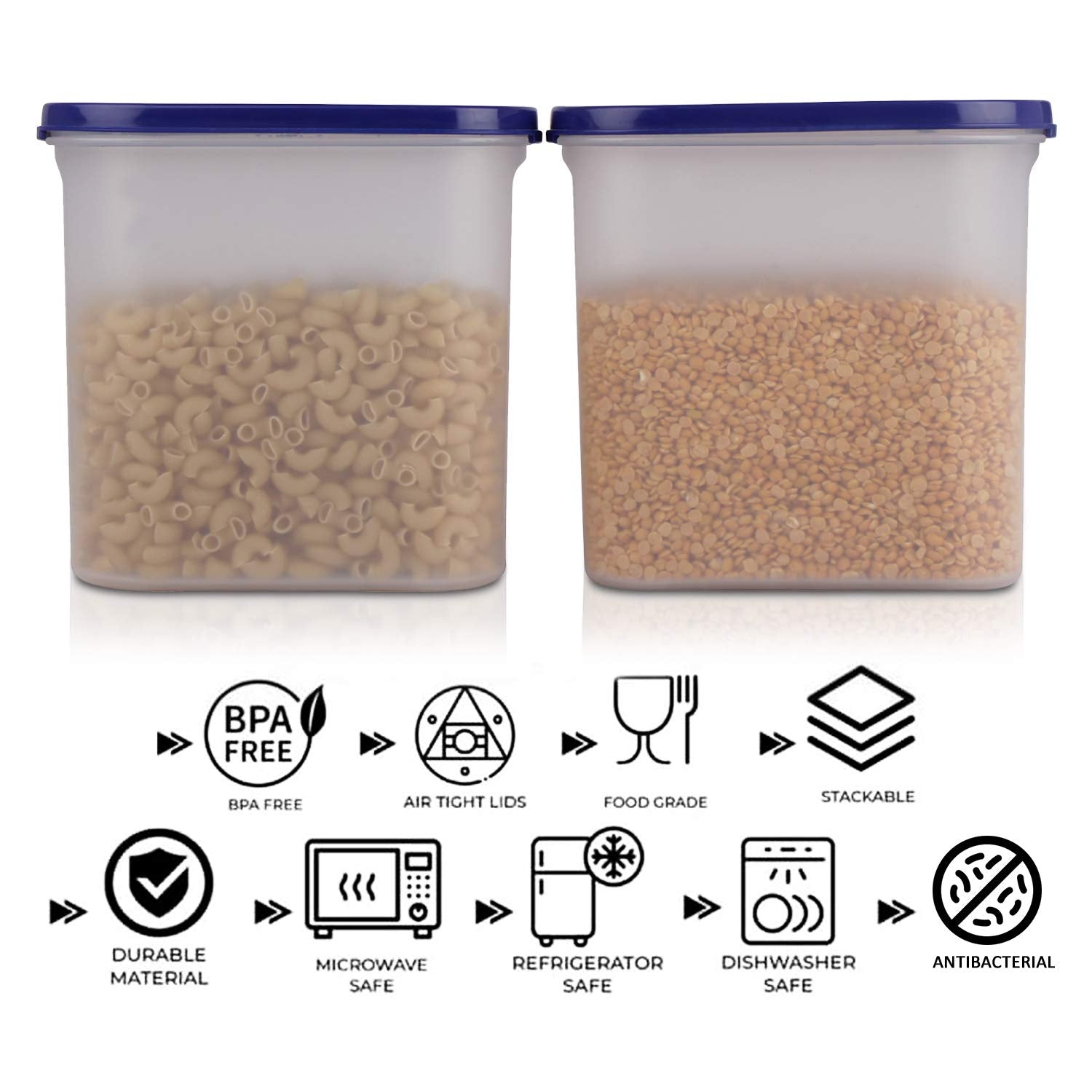 Cutting EDGE Anti Microbial Seal, Anti Bacterial Protection Storage Containers Set Oval, Modular Kitchen, for Flour, Cereals, Snacks, Stackable, BPA Free, Modular