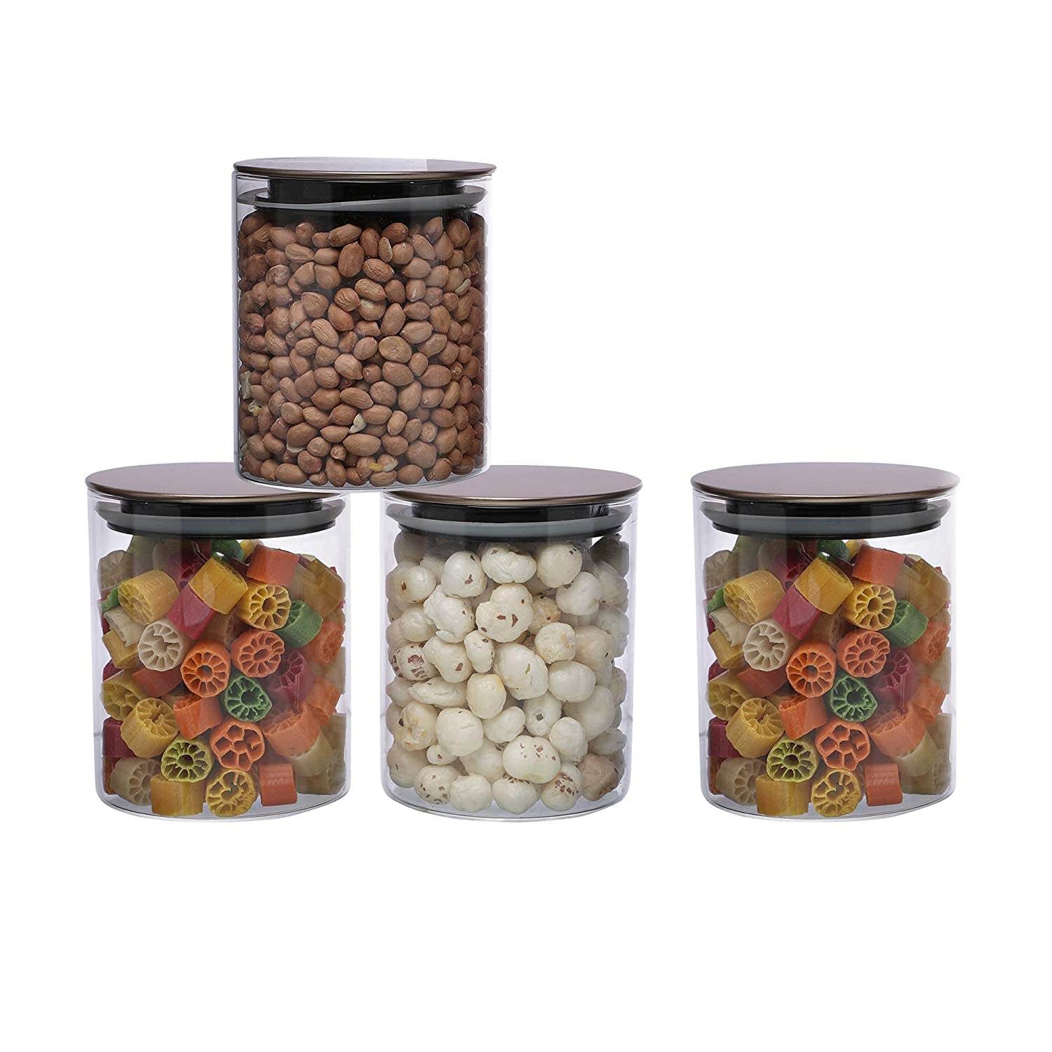 Cutting EDGE Borosilicate Round Glass Jar for Kitchen, Dry Fruits, Snacks, Storage with Metallic Lid with Silicone Sealant Ring Inside
